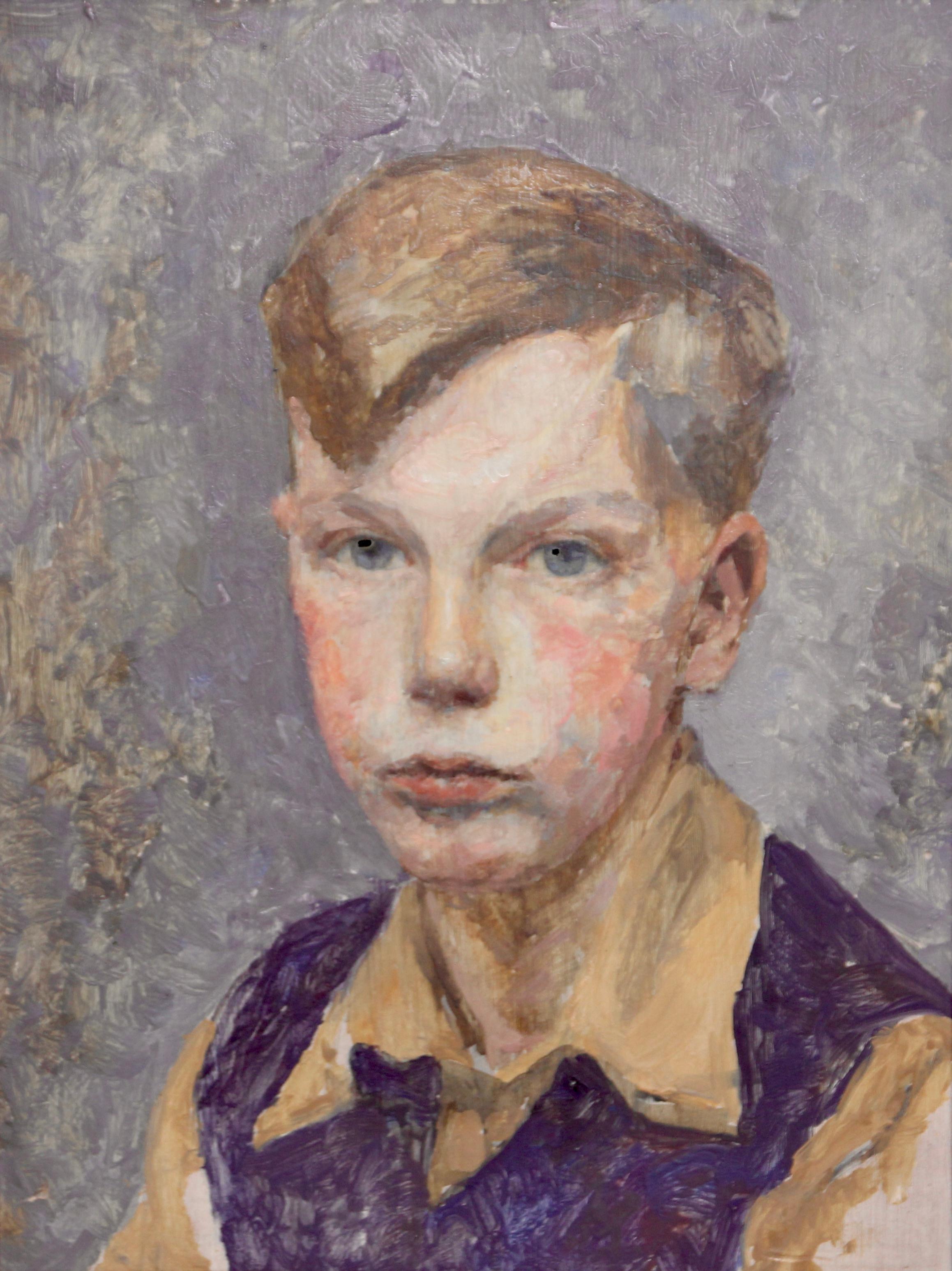 Unknown Portrait Painting – Porträt eines jungen Jungen, impressionistische Malerei.
