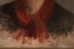 Portrait of a Young Boy with Cap and Red Scarf, European Oil Painting