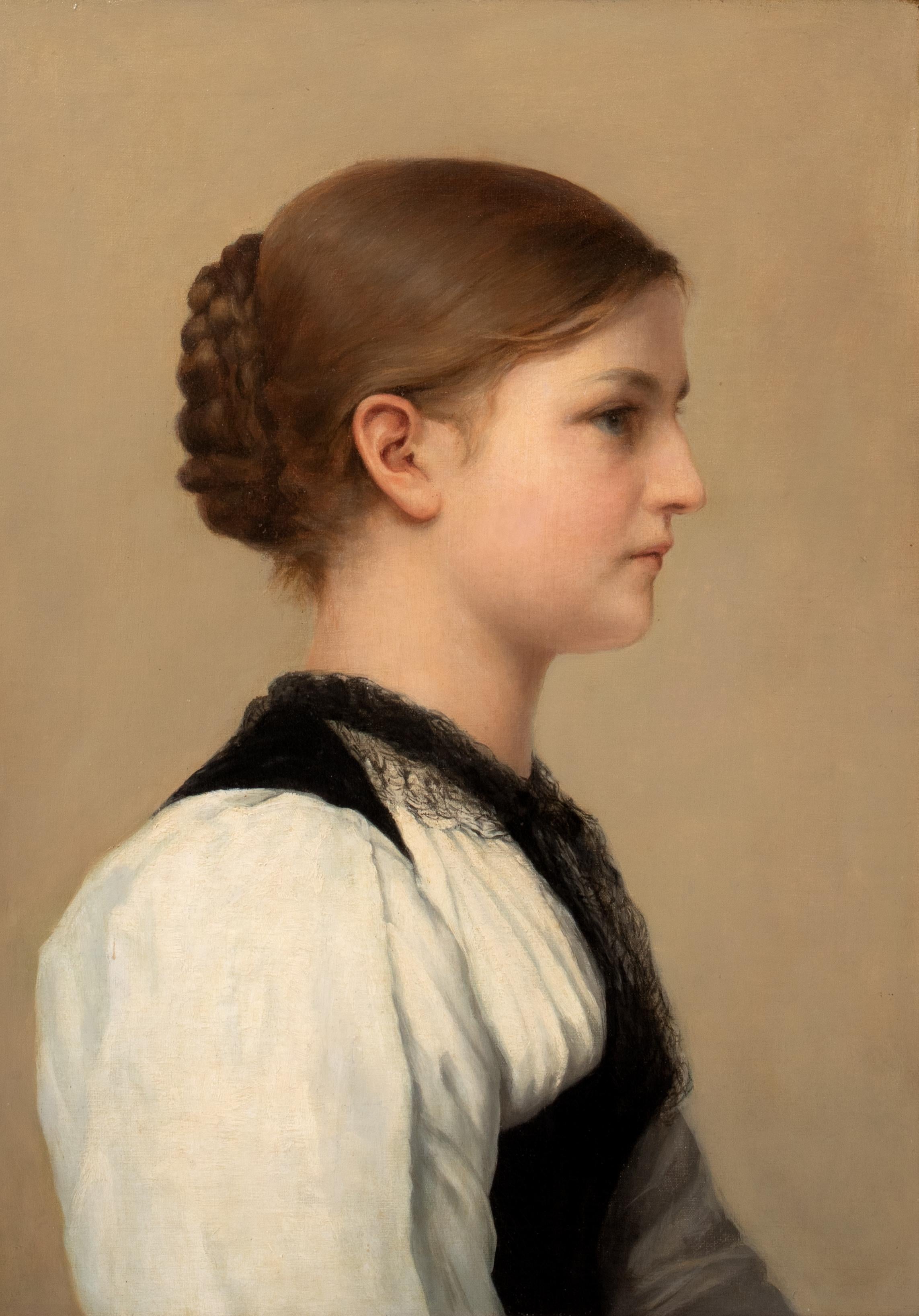 Retrato de una joven, siglo XIX 

atribuido a Albert ANKER (1831-1910)

Gran retrato suizo del siglo XIX de una joven de perfil, óleo sobre lienzo atribuido a Albert Anker. Perfil lateral de excelente calidad y estado de la niña con atuendo