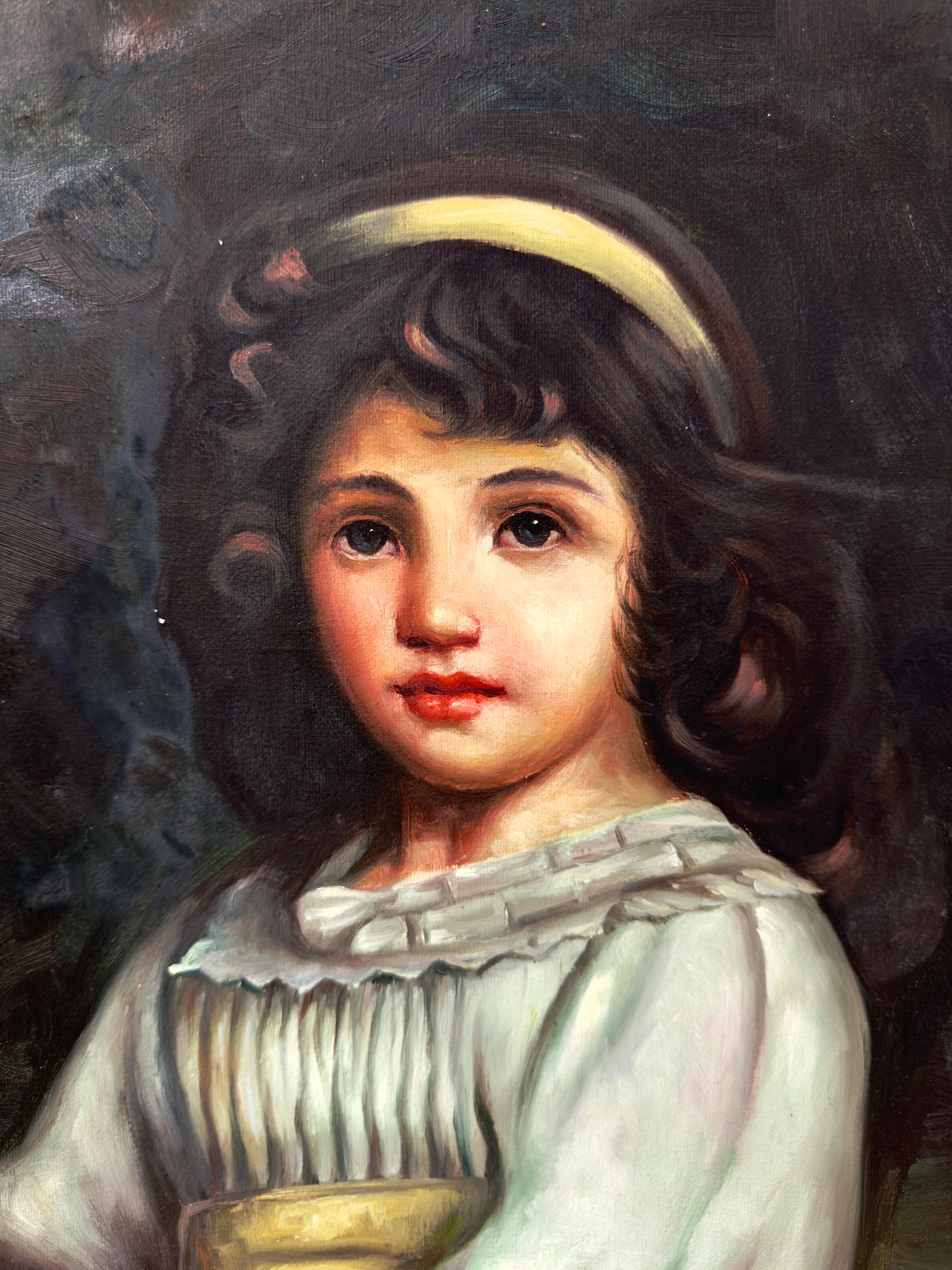 Portrait d'une jeune fille, huile sur toile de K. Burton, signée et encadrée en vente 3