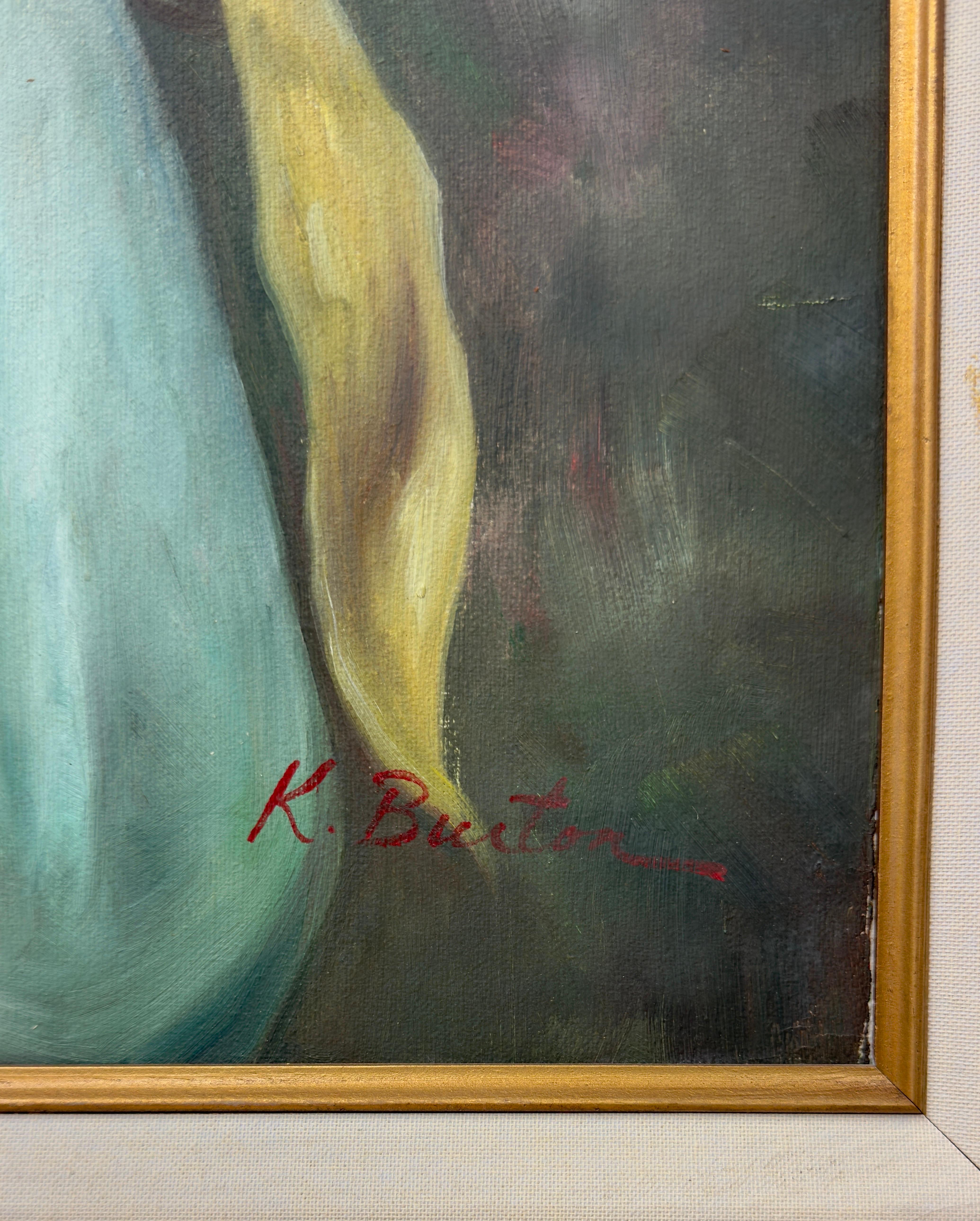 Portrait d'une jeune fille, huile sur toile de K. Burton, signée et encadrée en vente 5