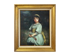Vintage Portrait of a Young Girl Oil on Canvas By K. Burton, Signed and Framed