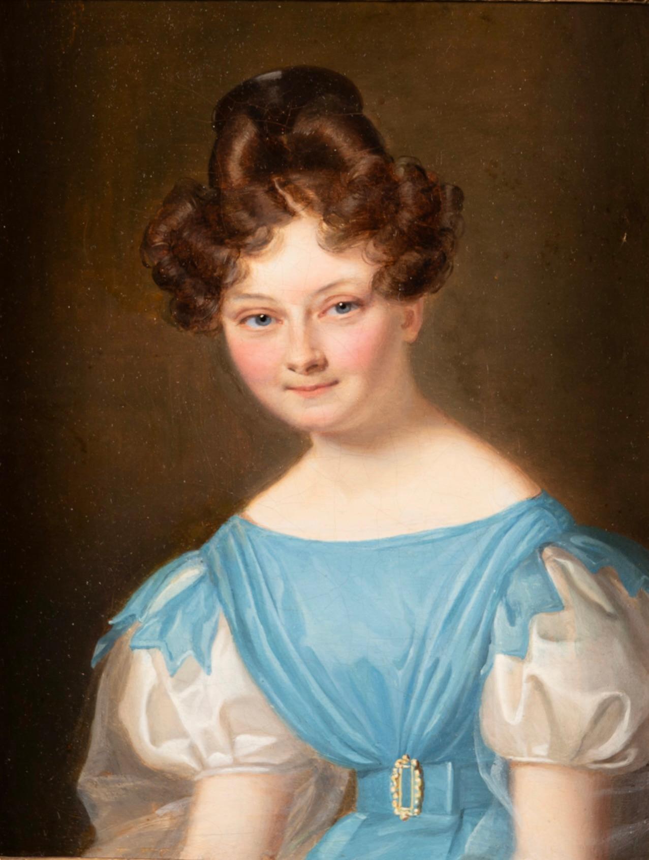 Portrait of a Young Lady in Blue Empire Dress, 19th Century