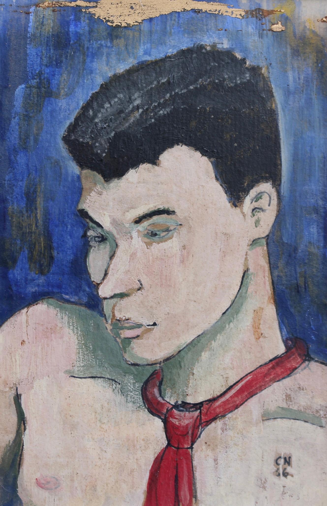 Ritratto di giovane uomo con cravatta rossa
