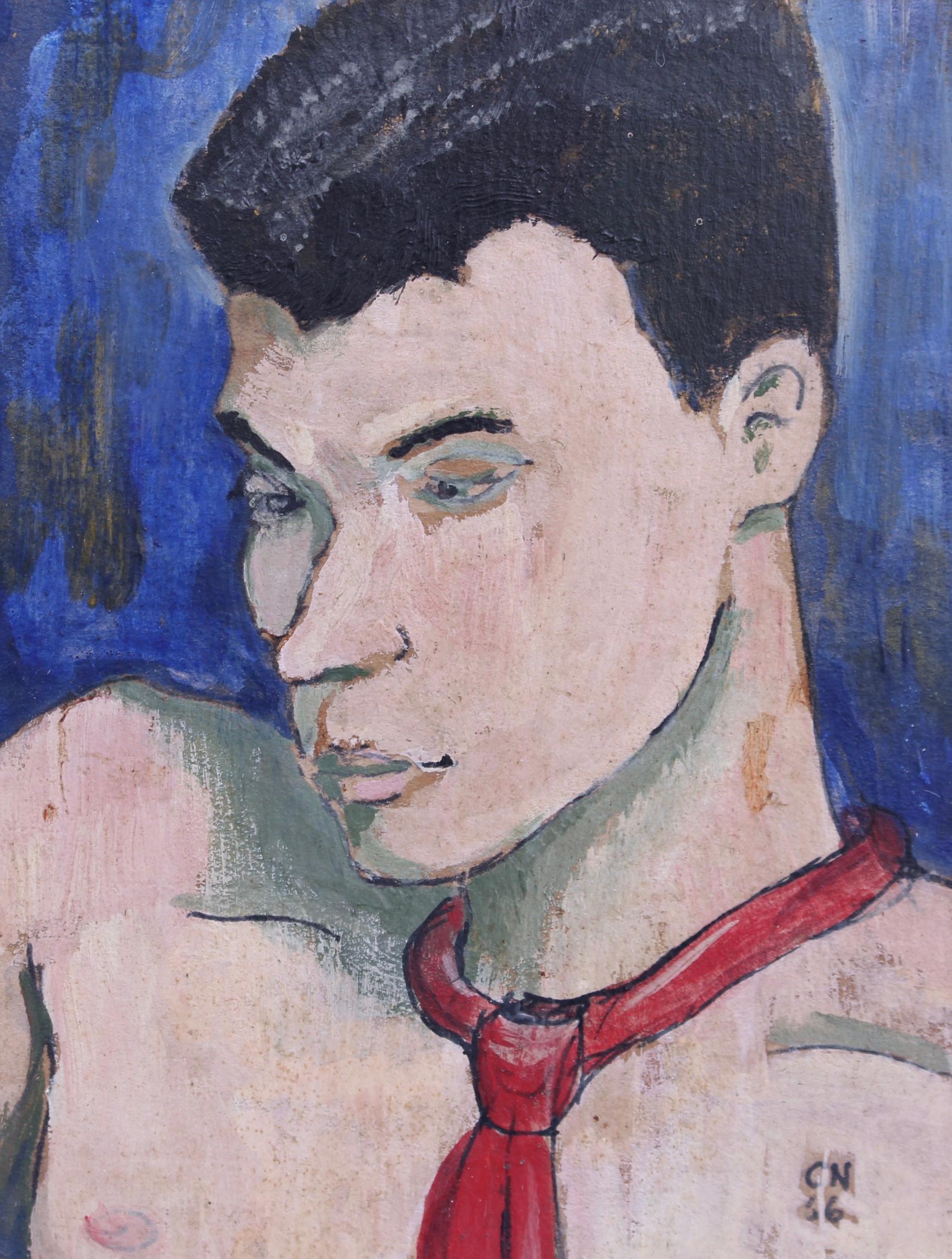 Ritratto di giovane uomo con cravatta rossa