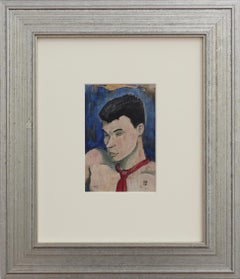 Portrait d'un jeune homme à la cravate rouge" École française (1956)