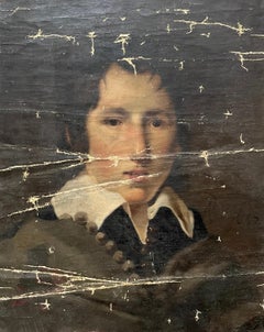 Portrait d'un jeune homme, huile sur toile, milieu du XIXe siècle, monogramme d'identification