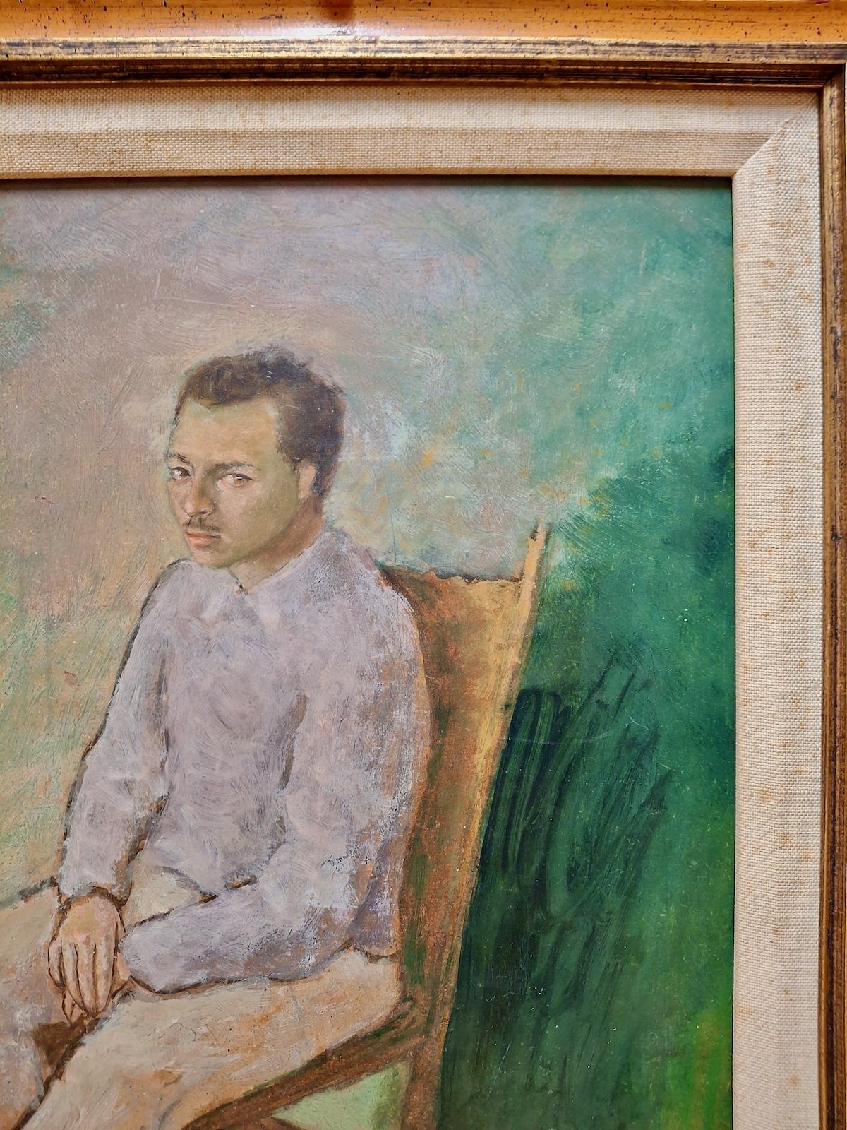 Retrato de un joven sentado - Painting Moderno de Unknown