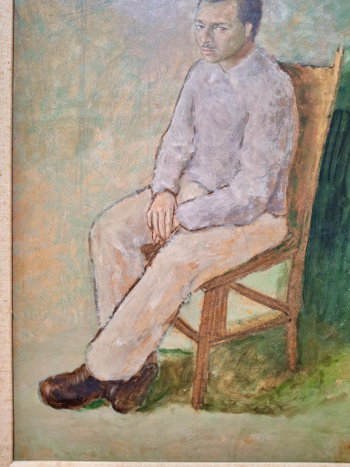 Retrato de un joven sentado - Portrait Painting Marrón de Unknown