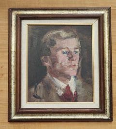 Porträt eines jungen Mannes mit Krawatte, Öl auf Karton, gerahmt, 1900er Jahre