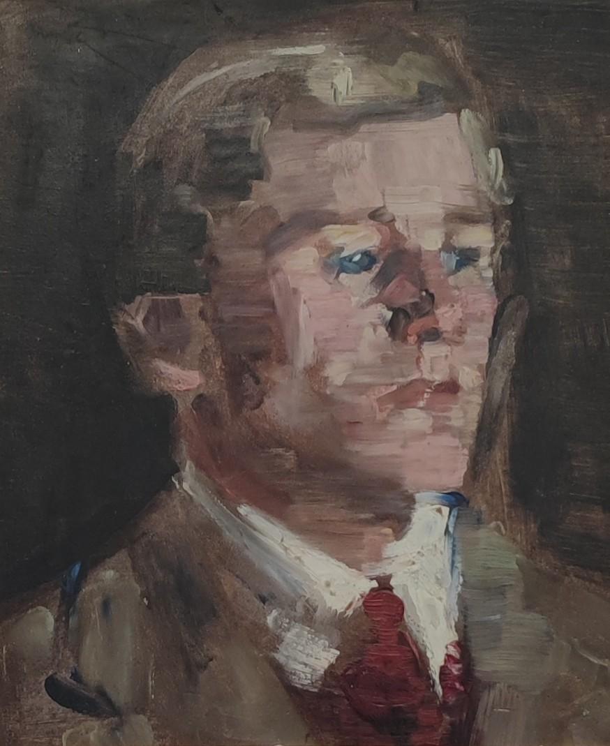 Unknown Portrait Painting – Porträt eines jungen Mannes mit einer Krawatte