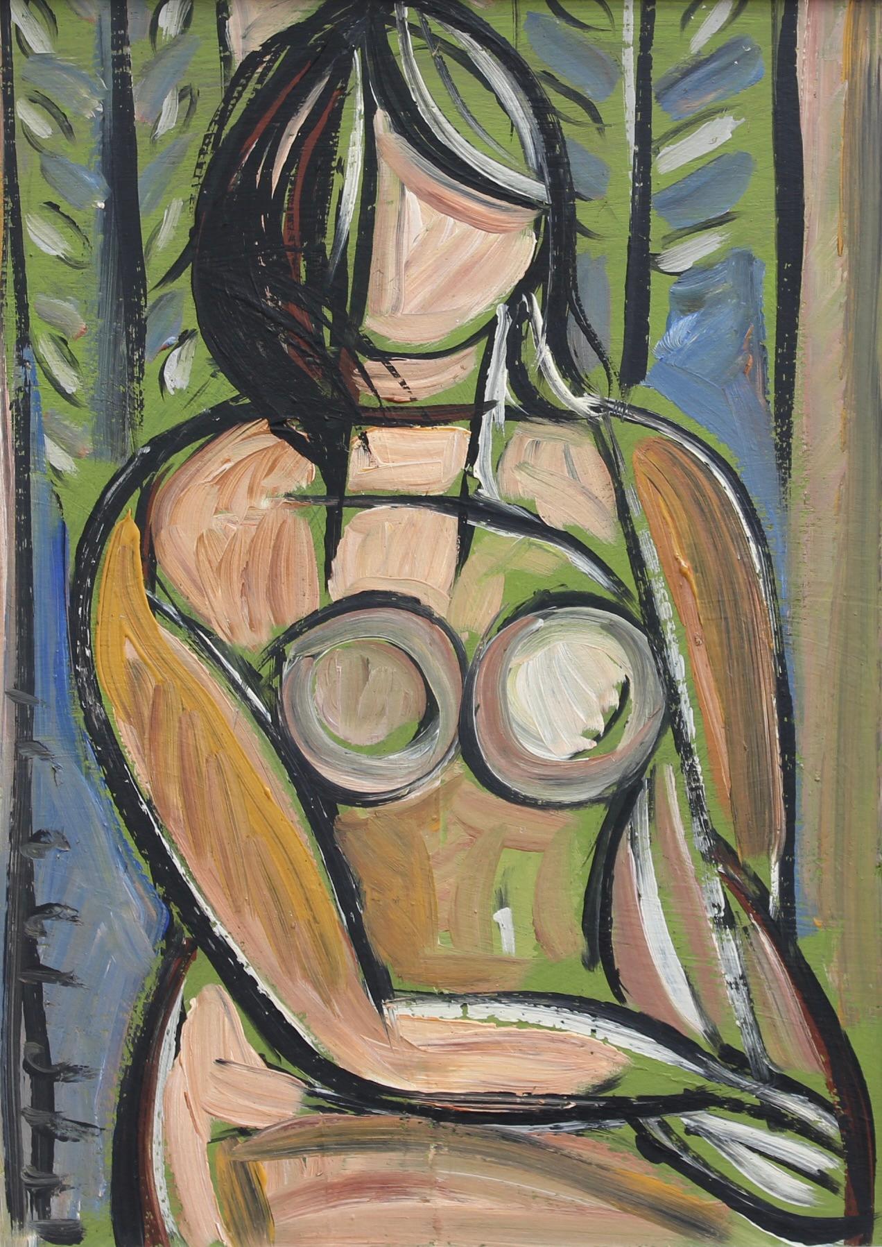 Portrait of a Young Woman - Modern Painting by Unknown