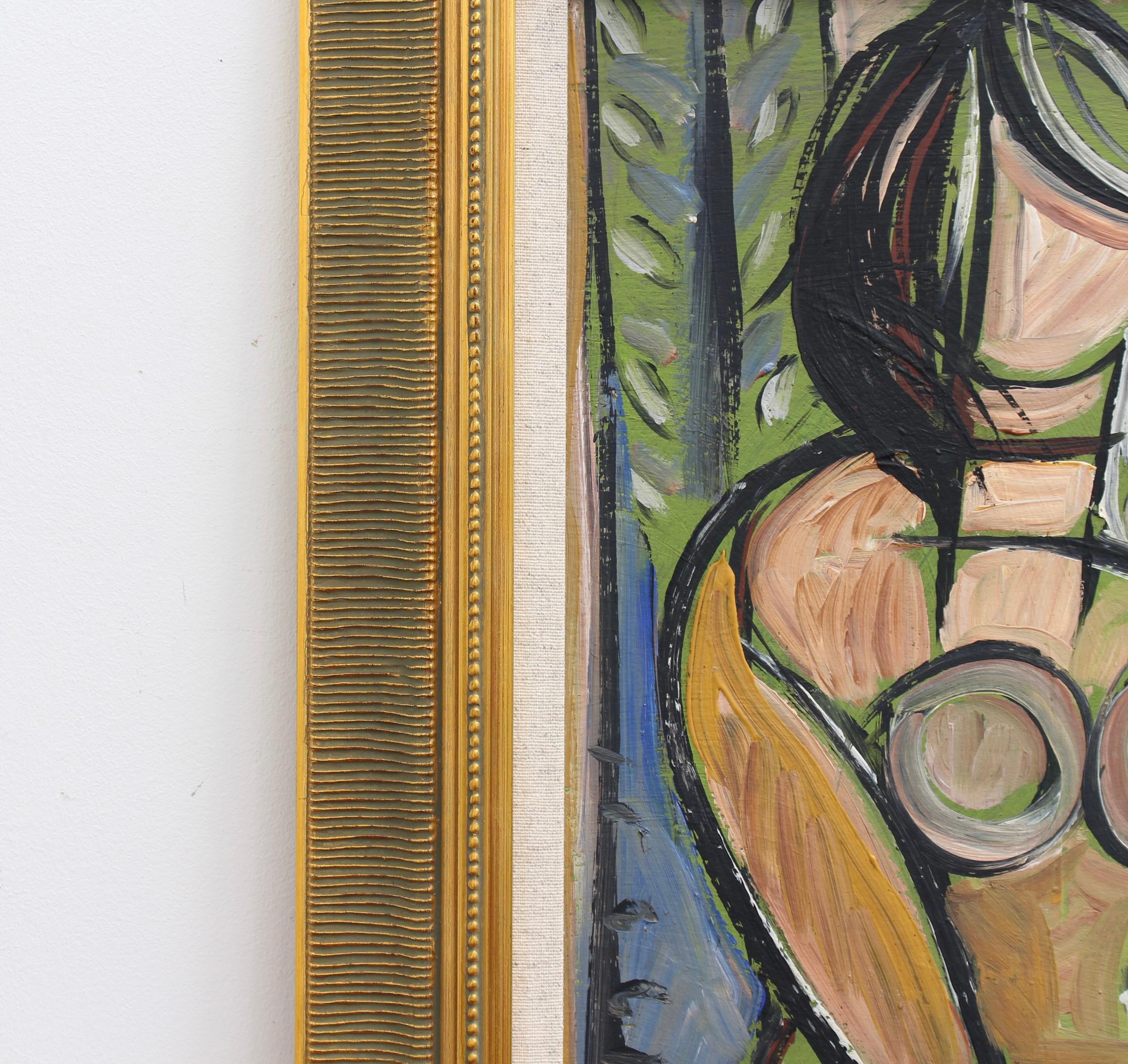 Portrait d'une jeune femme, huile sur carton, école allemande (vers les années 1960). Portrait sensuel d'une jeune femme au milieu du siècle, peint dans le style des expressionnistes et des cubistes de l'époque. Vous ne savez pas s'il s'agit d'un