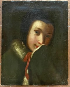 Portrait of a Young Woman in a Fur-Trimmed Cloak with a Red Ribbon