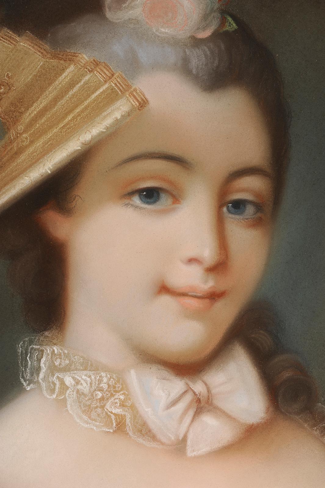 Ritratto di una giovane donna in abito d'epoca Luigi XV - Figurative Painting Nero di Unknown