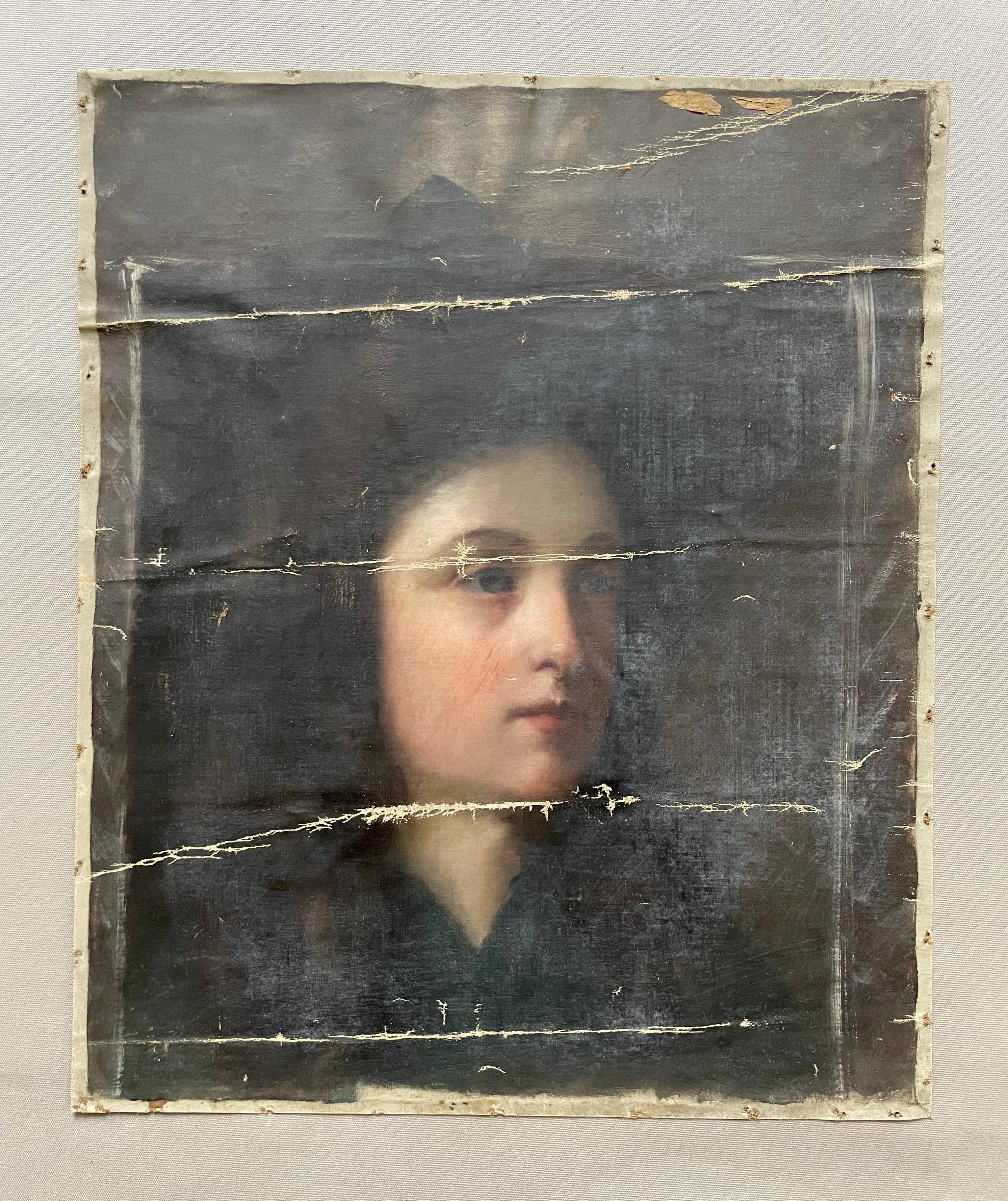 Portrait d'une jeune femme, huile sur toile, fin du 19e siècle - Painting de Unknown