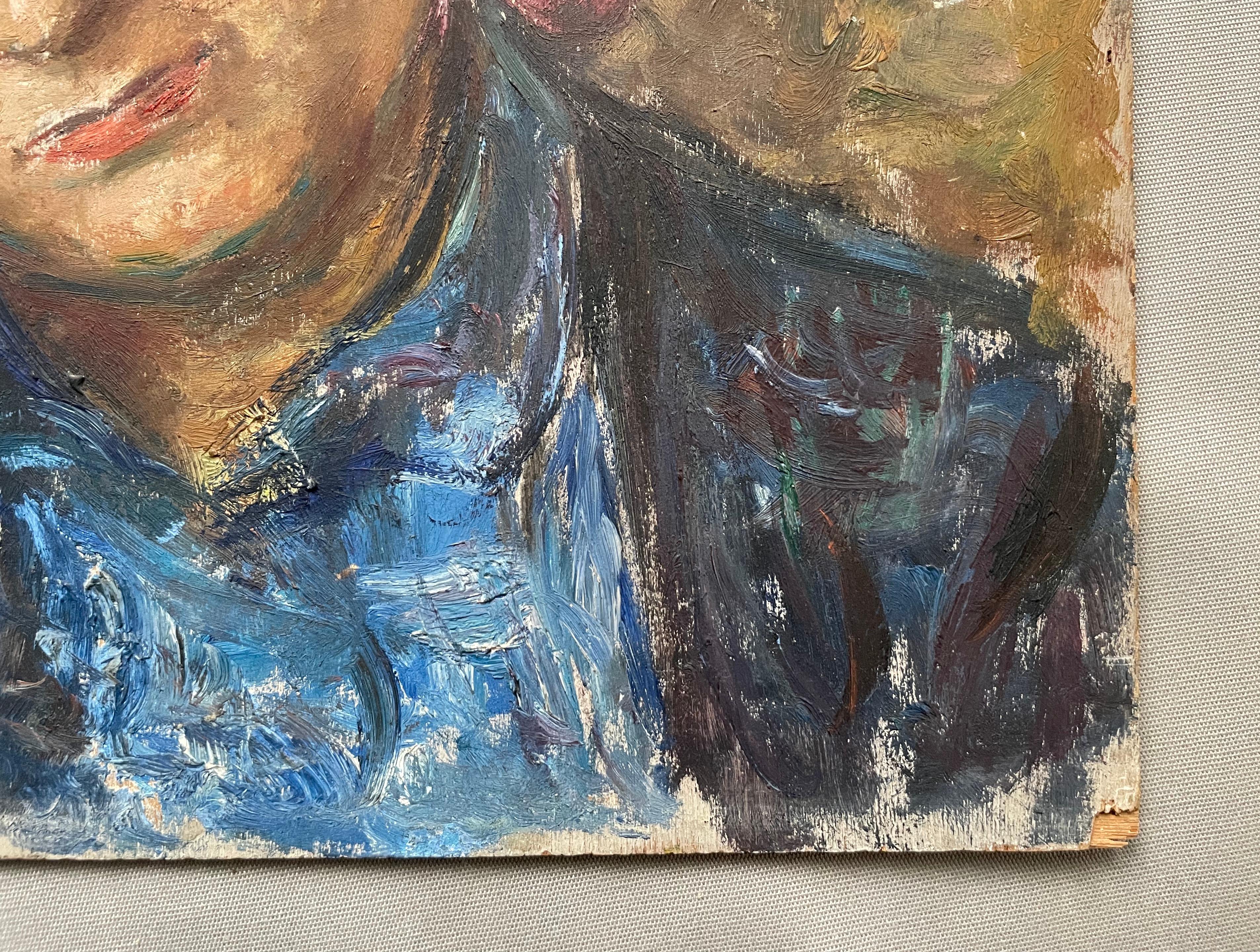Ritratto di giovane donna, olio su pannello, firma da identificare 2
