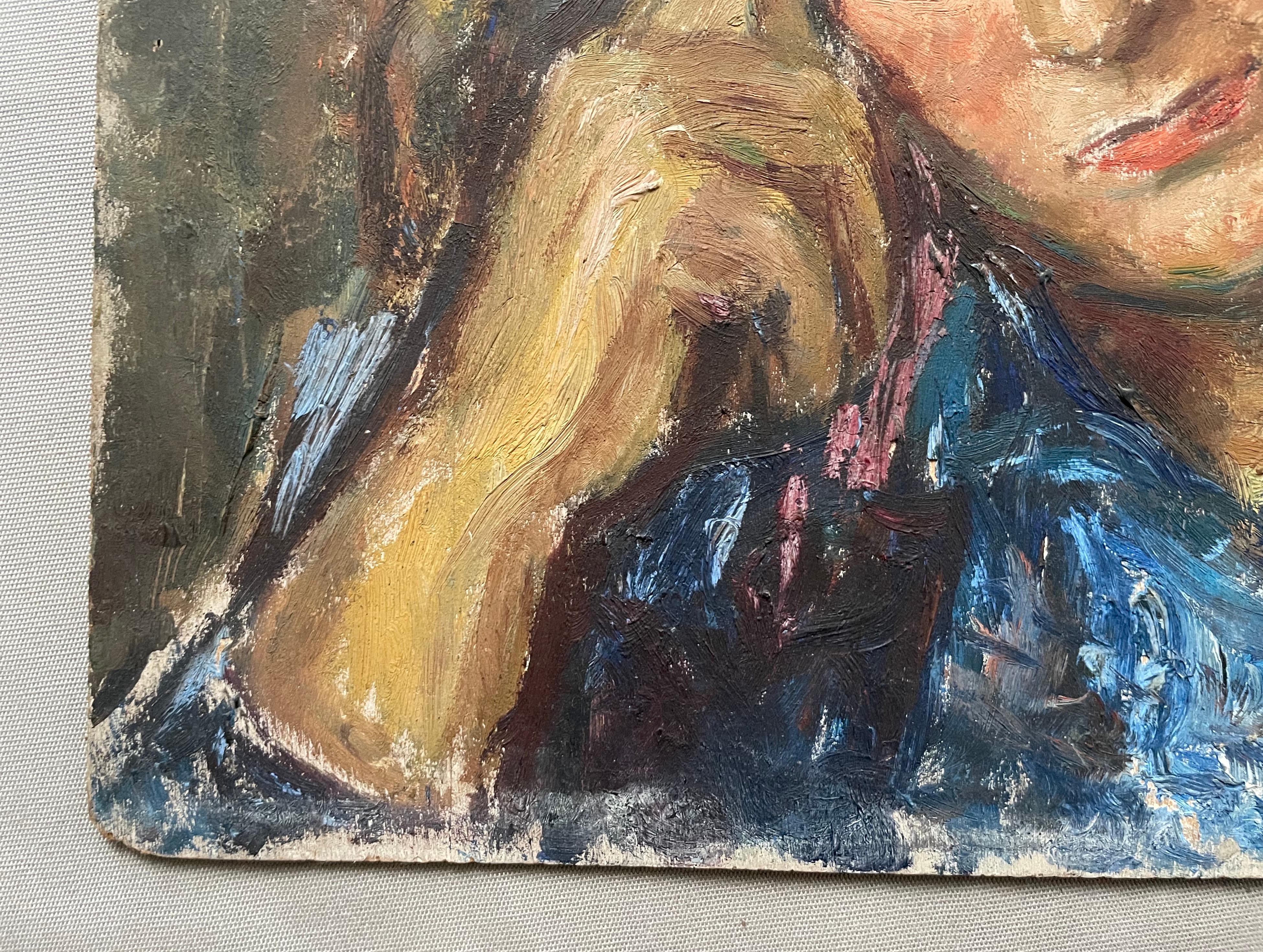 Ritratto di giovane donna, olio su pannello, firma da identificare 3