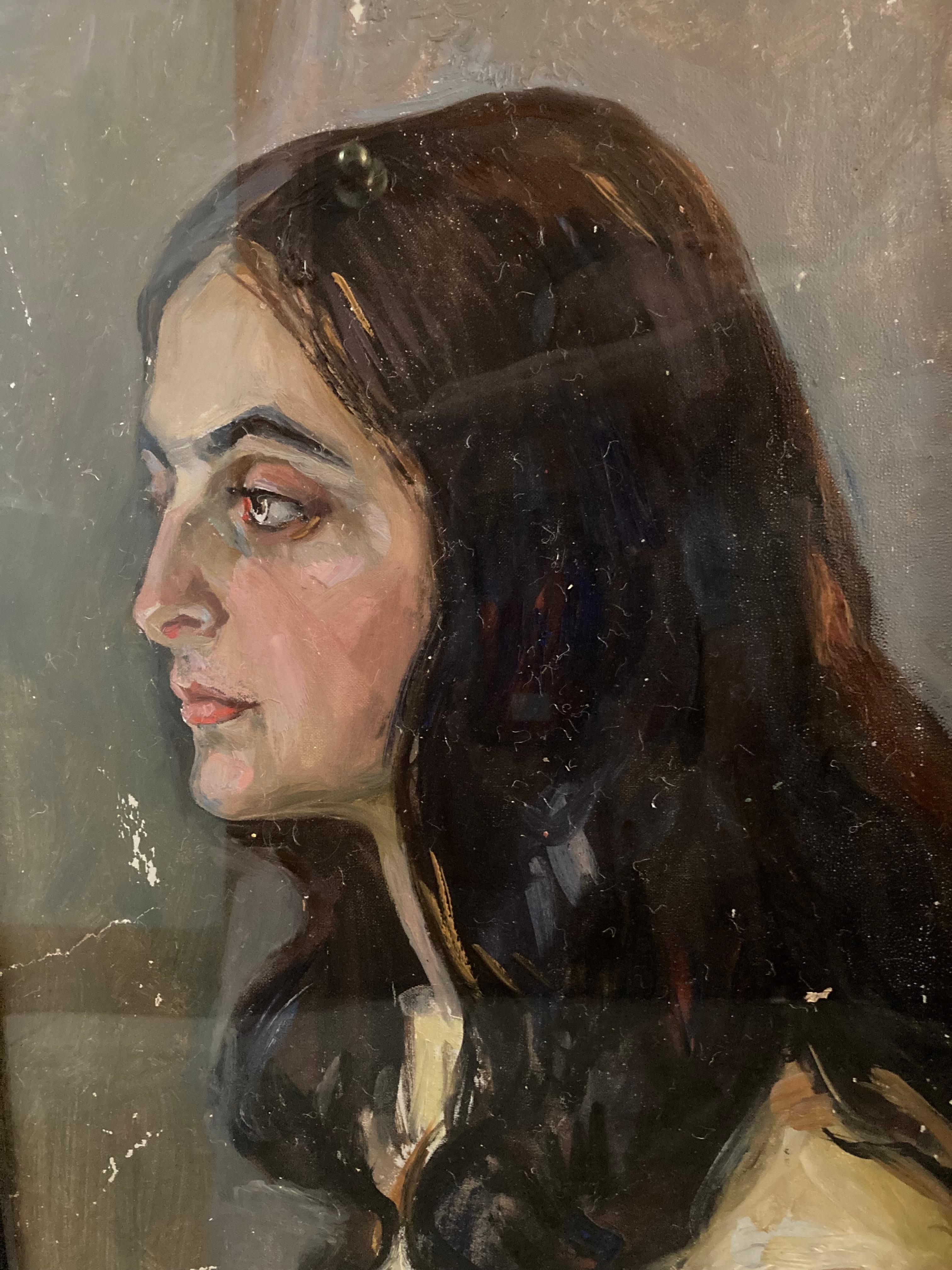 Portrait of a Young Woman (Ukraine) - Brown Portrait Painting by Unknown