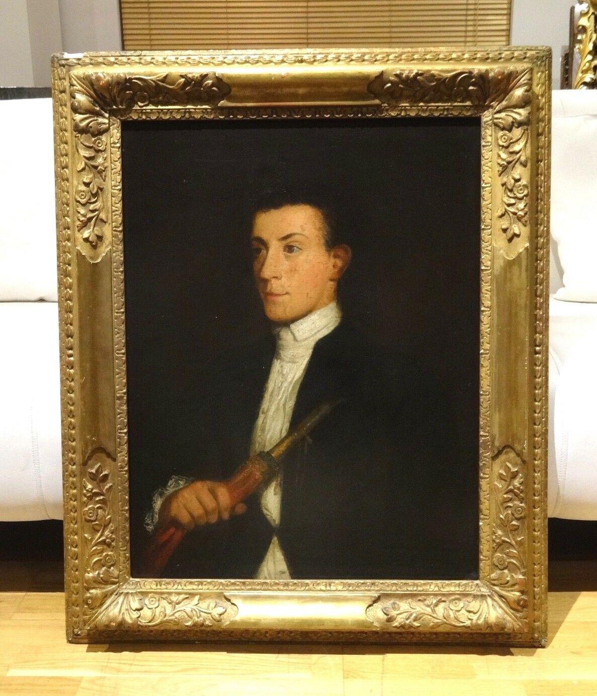 Portrait d'un joueur de Zampogna, 18ème siècle - Noir Landscape Painting par Unknown