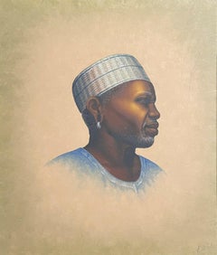 Portrait d'homme africain en Tanzanie - Peinture à l'huile signée, circa 1970