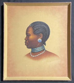 Portrait of African Woman Tanzania - Signed Oil Painting circa 1970's