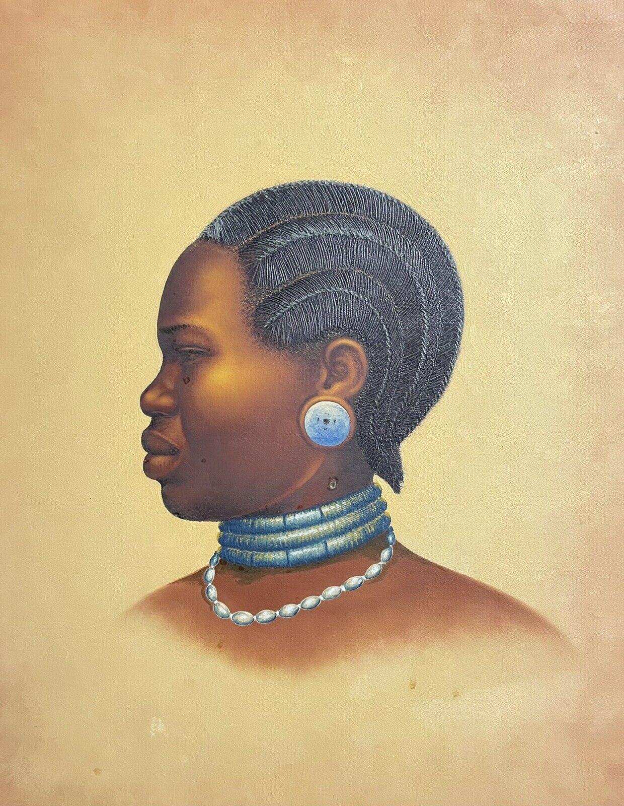 Portrait of African Woman Tanzania - Signed Oil Painting circa 1970's