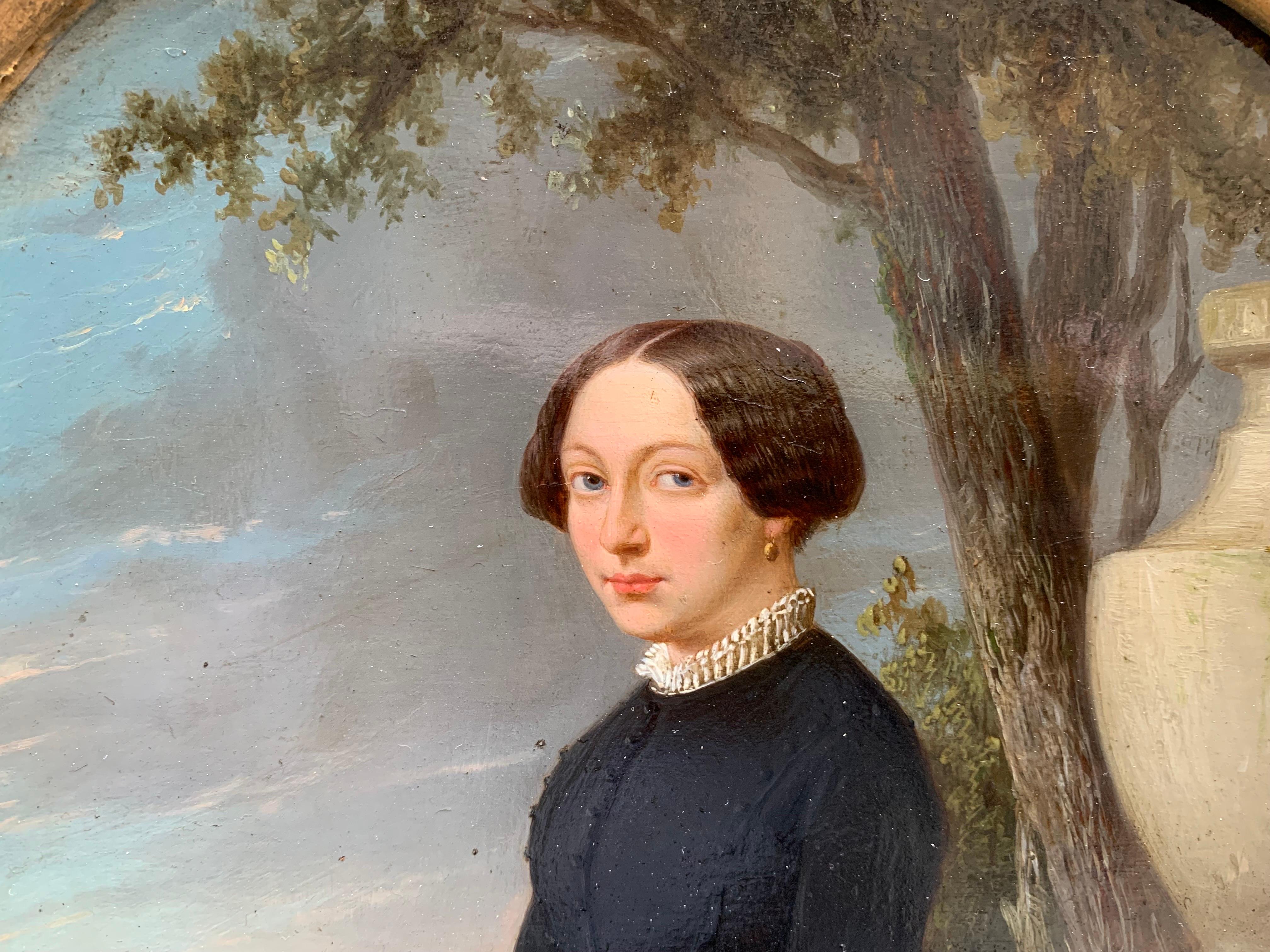 Portrait of an elegant woman in the park at sunset.  Circa 1845 For Sale 14