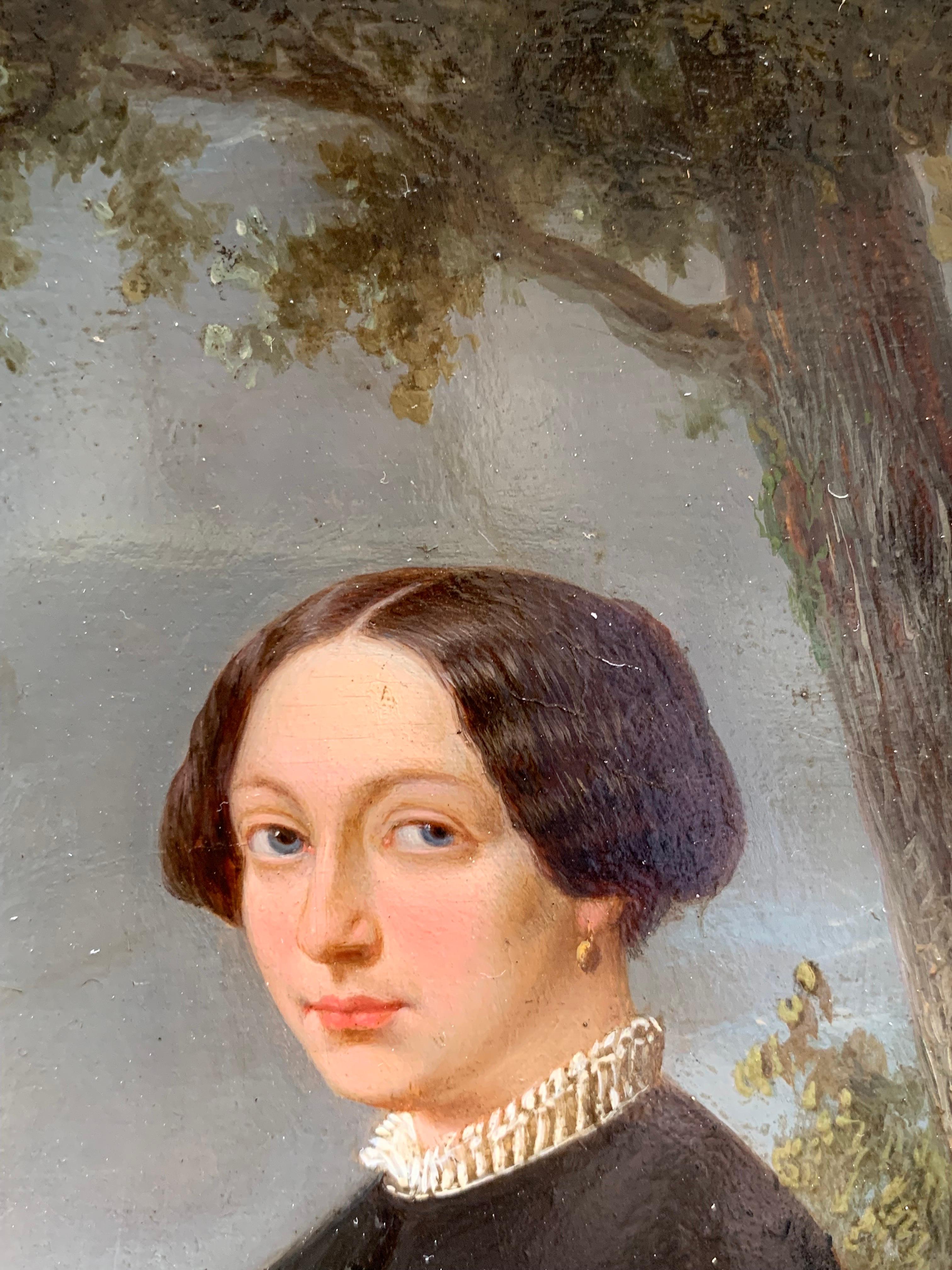 Portrait of an elegant woman in the park at sunset.  Circa 1845 4