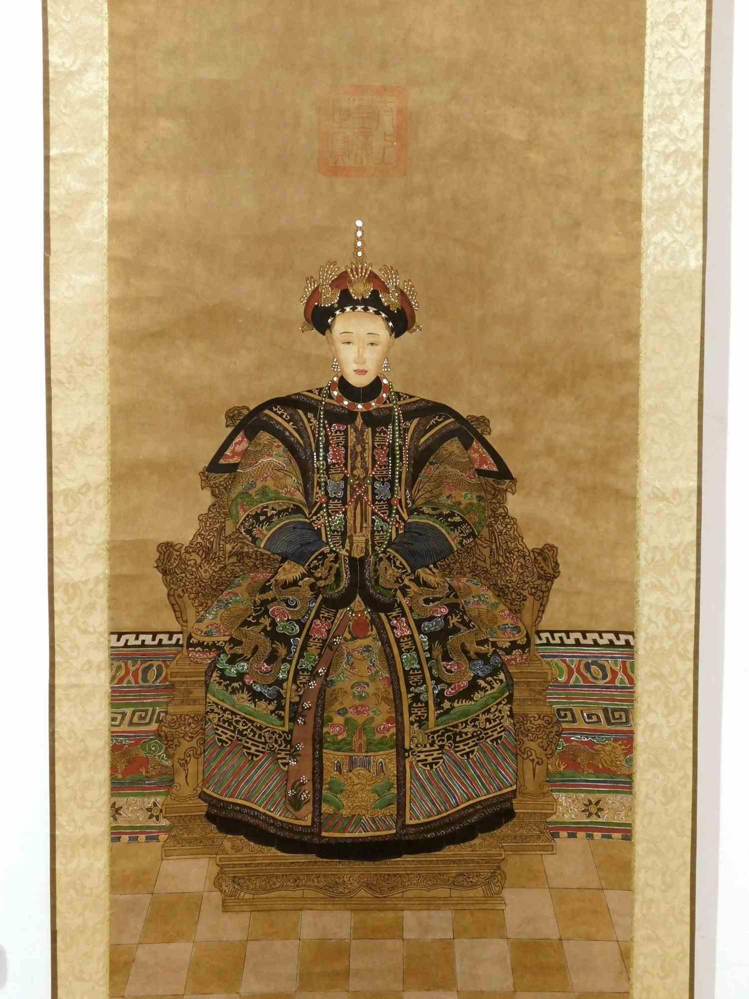 Unknown Portrait Painting - Portrait of an Empress - Oil on Rice Paper  - Late 19th Century
