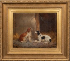 Portrait Of An English & A Welsh Spaniel In A barn, 19th Century 