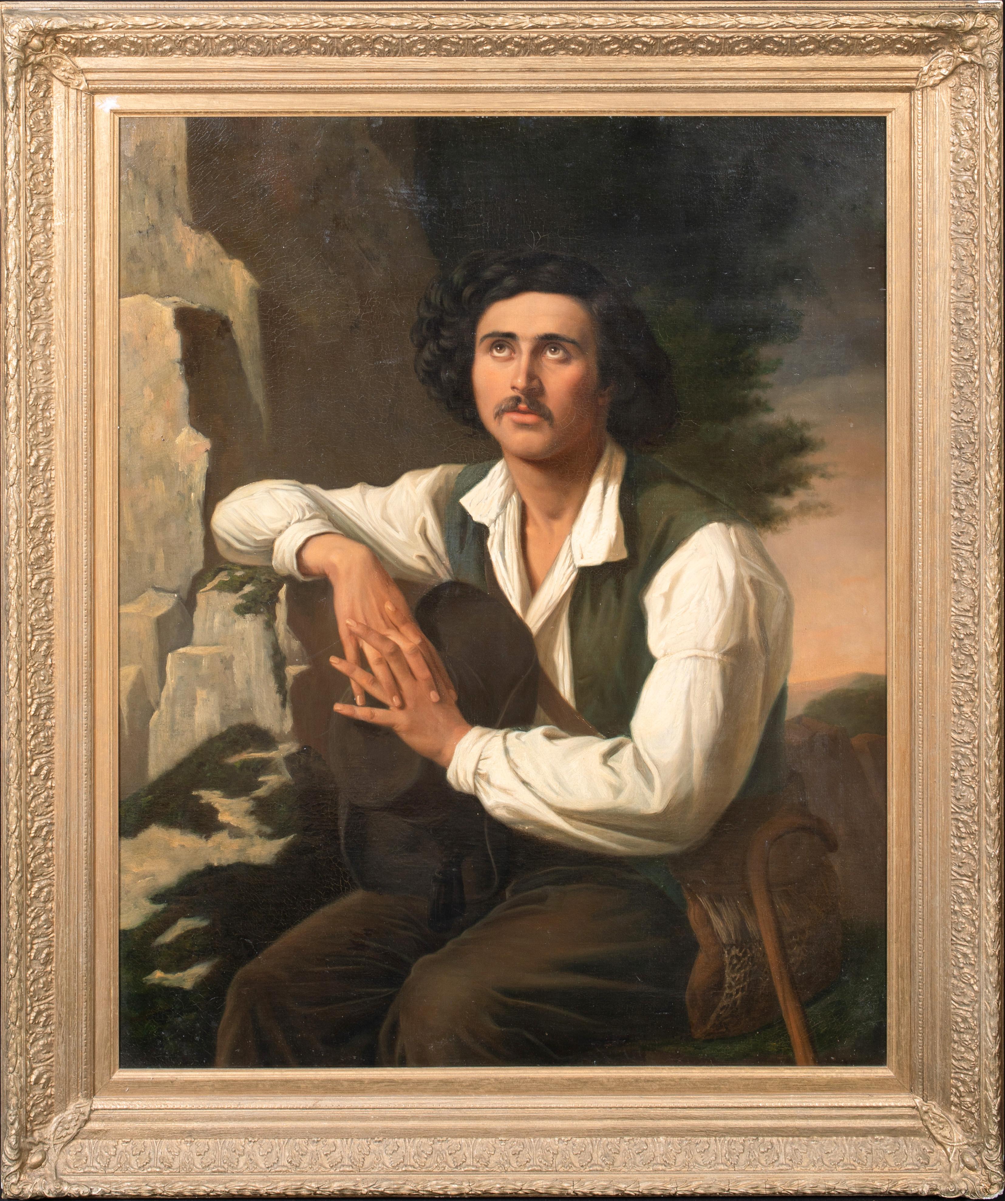 Unknown Portrait Painting - Portrait Of An Gentleman In The Mountains, 19th Century