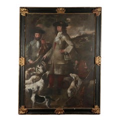 Antique Portrait of an Hunter, Oil on Canvas, Lombard School 18th Century