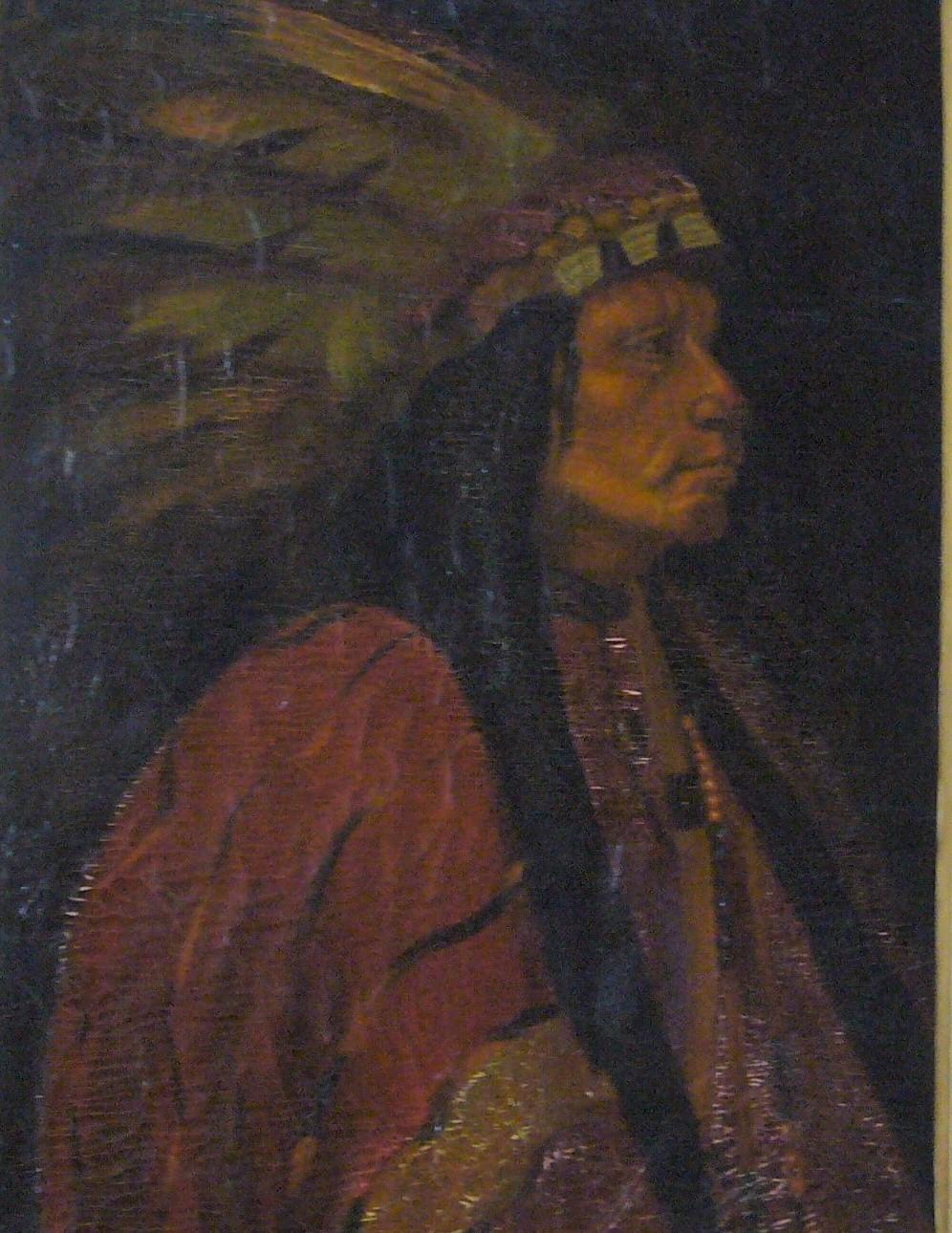 Unknown Portrait Painting - Portrait of an Indian chief