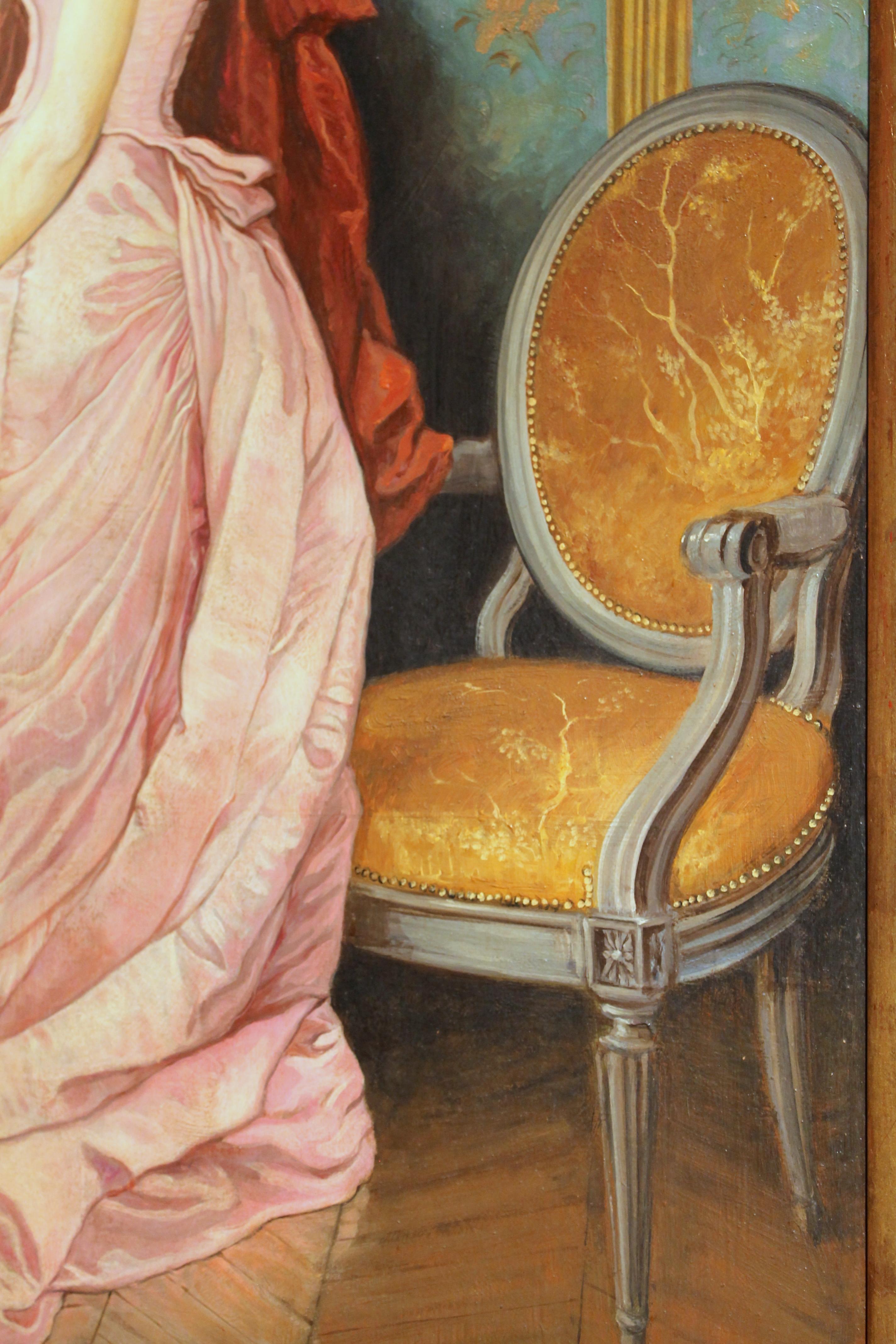 Portrait d'une femme italienne avec un paysage de Florence, huile sur toile 3