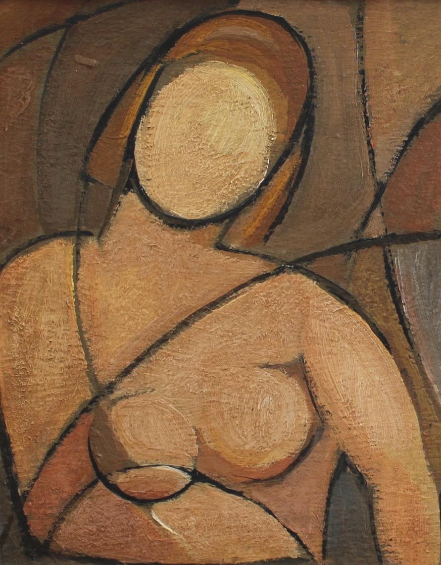 'Portrait of Mysterious Women', Mid-century Modern Cubist Oil Painting, Berlin 1