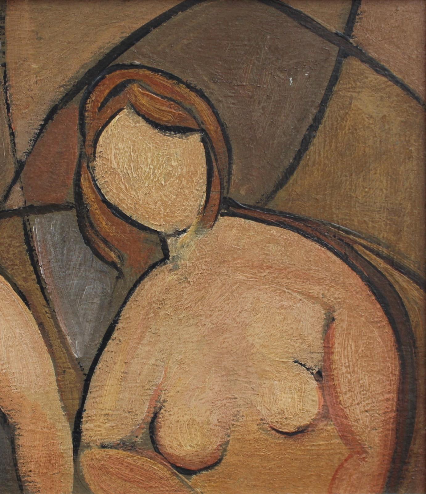 'Portrait of Mysterious Women', Mid-century Modern Cubist Oil Painting, Berlin 2