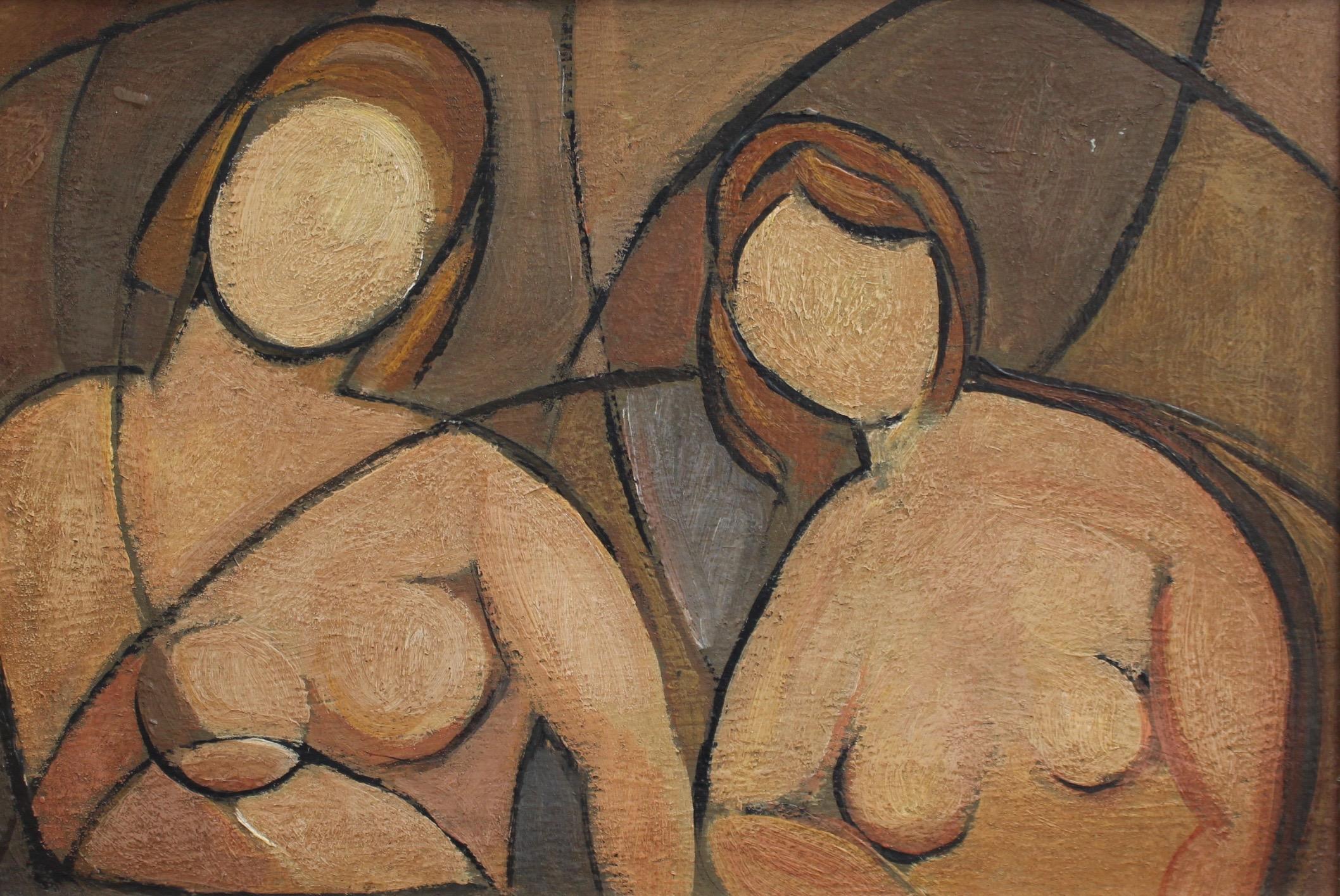 Unknown Nude Painting - 'Portrait of Mysterious Women', Mid-century Modern Cubist Oil Painting, Berlin