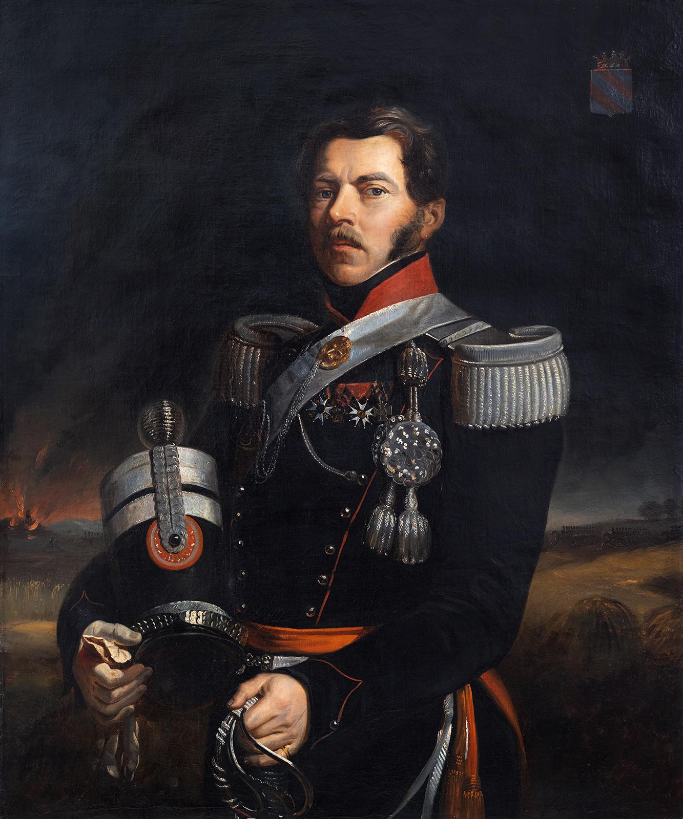Figurative Painting de Unknown - Retrato del barón de Roisin - General de gendarmería