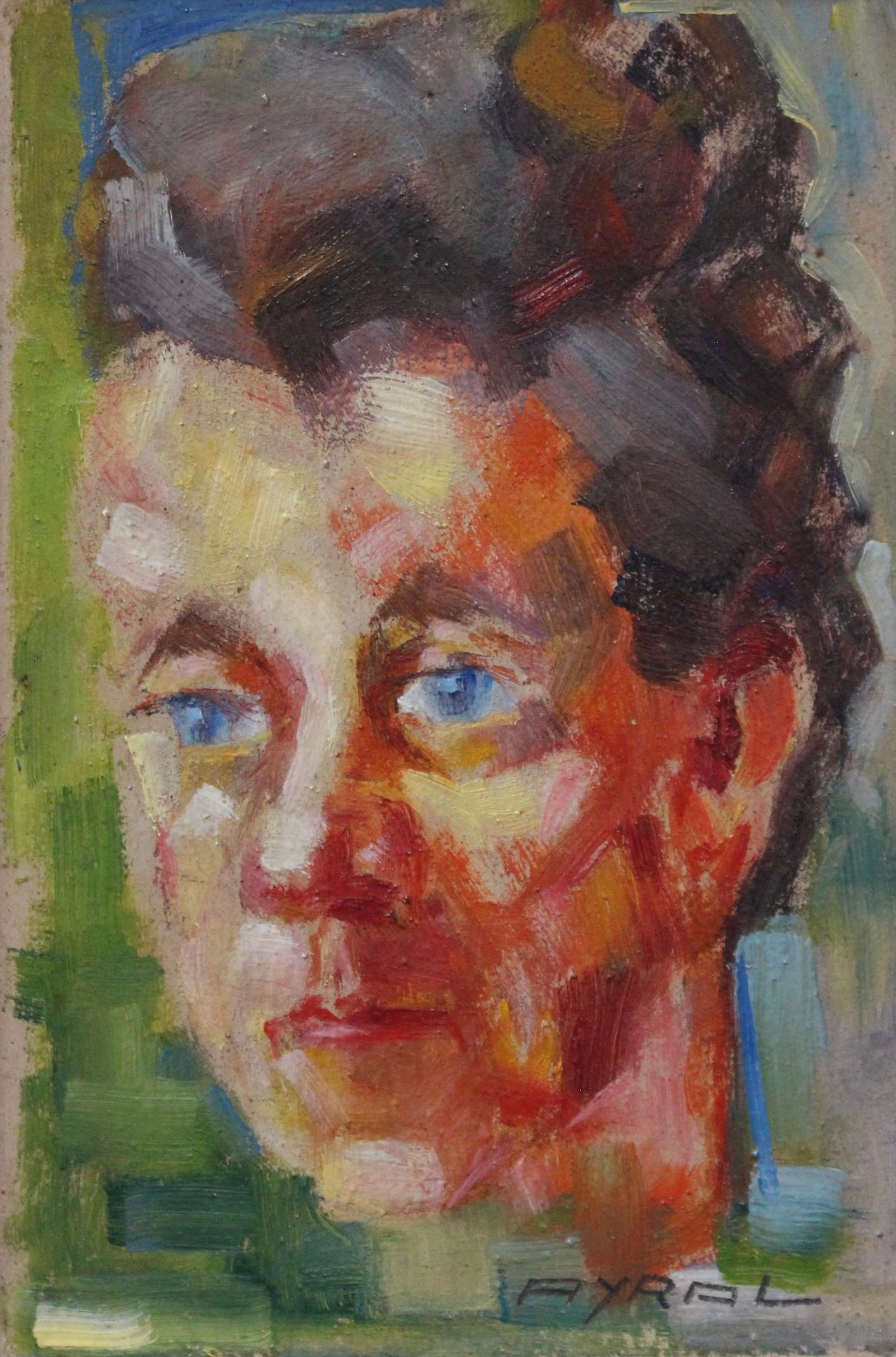 'Portrait of Blue-Eyed Woman' French School (circa 1960s) - Brown Portrait Painting by Unknown