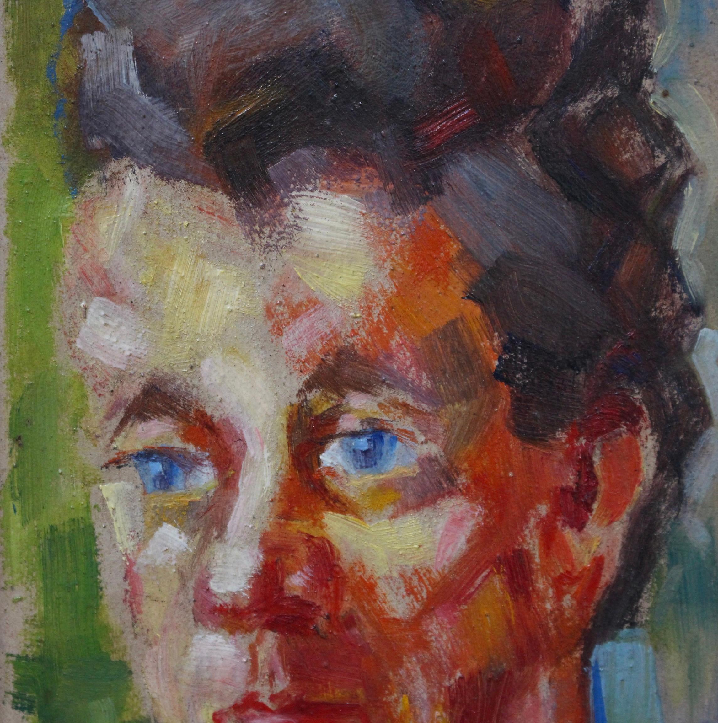 'Portrait of Blue-Eyed Woman' French School (circa 1960s) For Sale 1