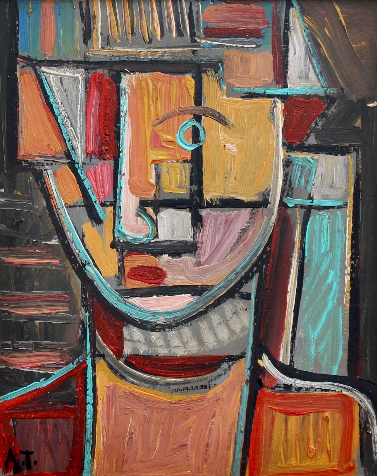 'Portrait of Cubist Man', Berlin School (circa 1960s) - Painting by Unknown