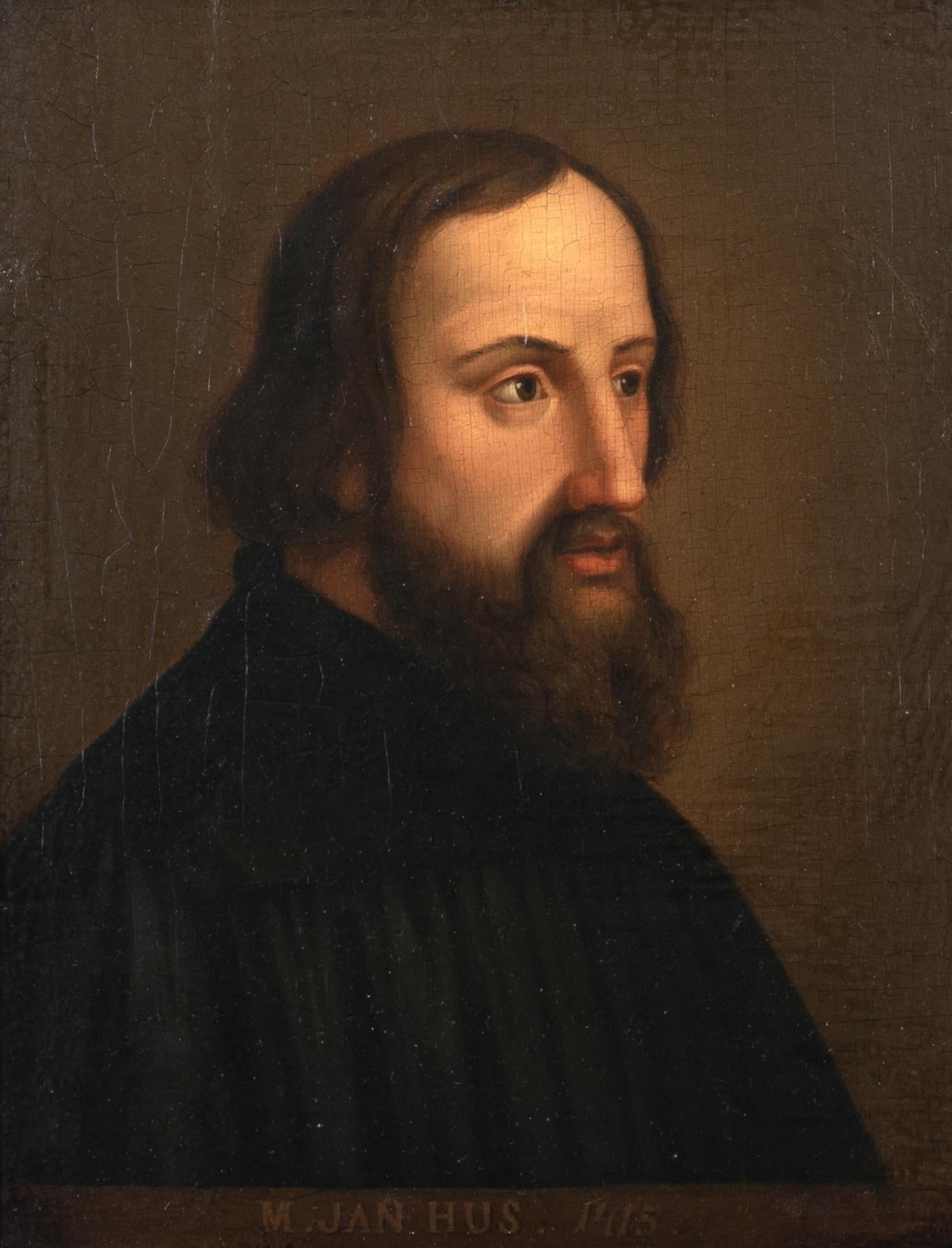 Portrait du théologien tchécoslovaque Jan Hus (1370-1415), 17e siècle  Europe - Noir Portrait Painting par Unknown