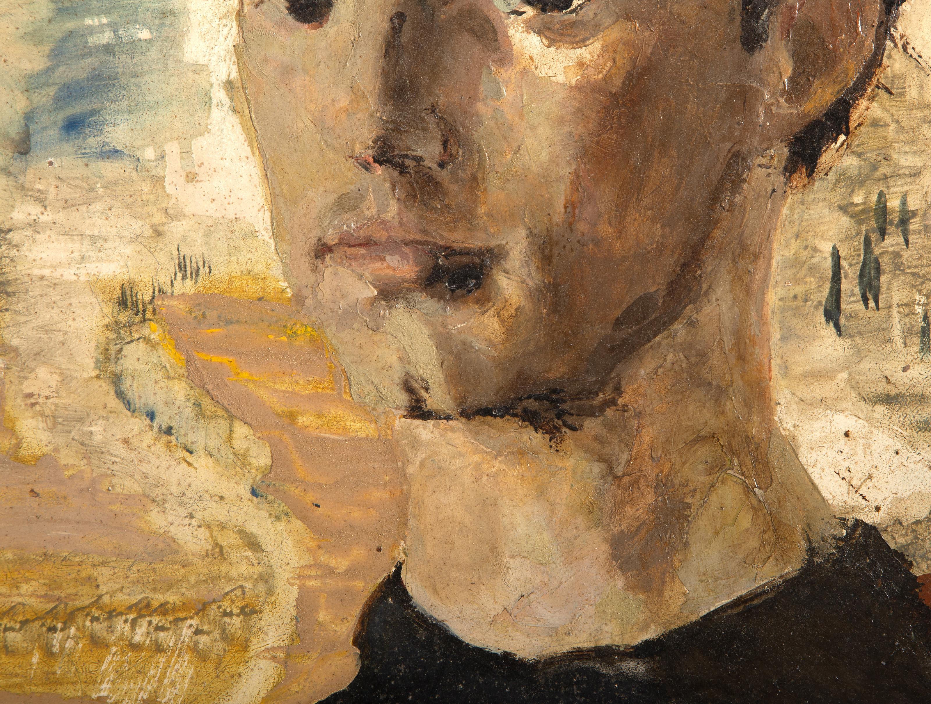 Porträt von D'Un Jeune Peintre Americain, Modernes Ölgemälde auf Karton von Marie Paneth im Angebot 1