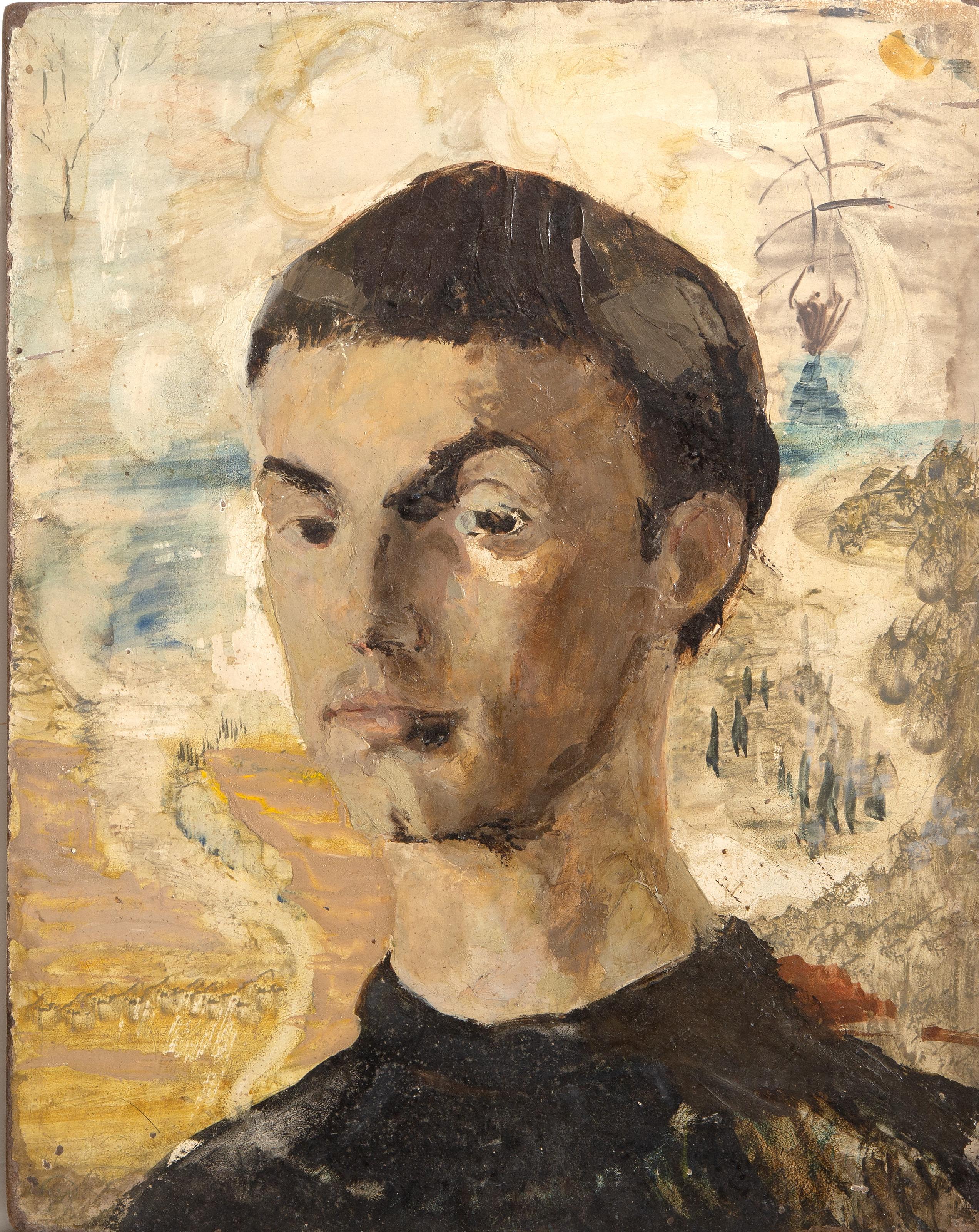 Porträt von D'Un Jeune Peintre Americain, Modernes Ölgemälde auf Karton von Marie Paneth