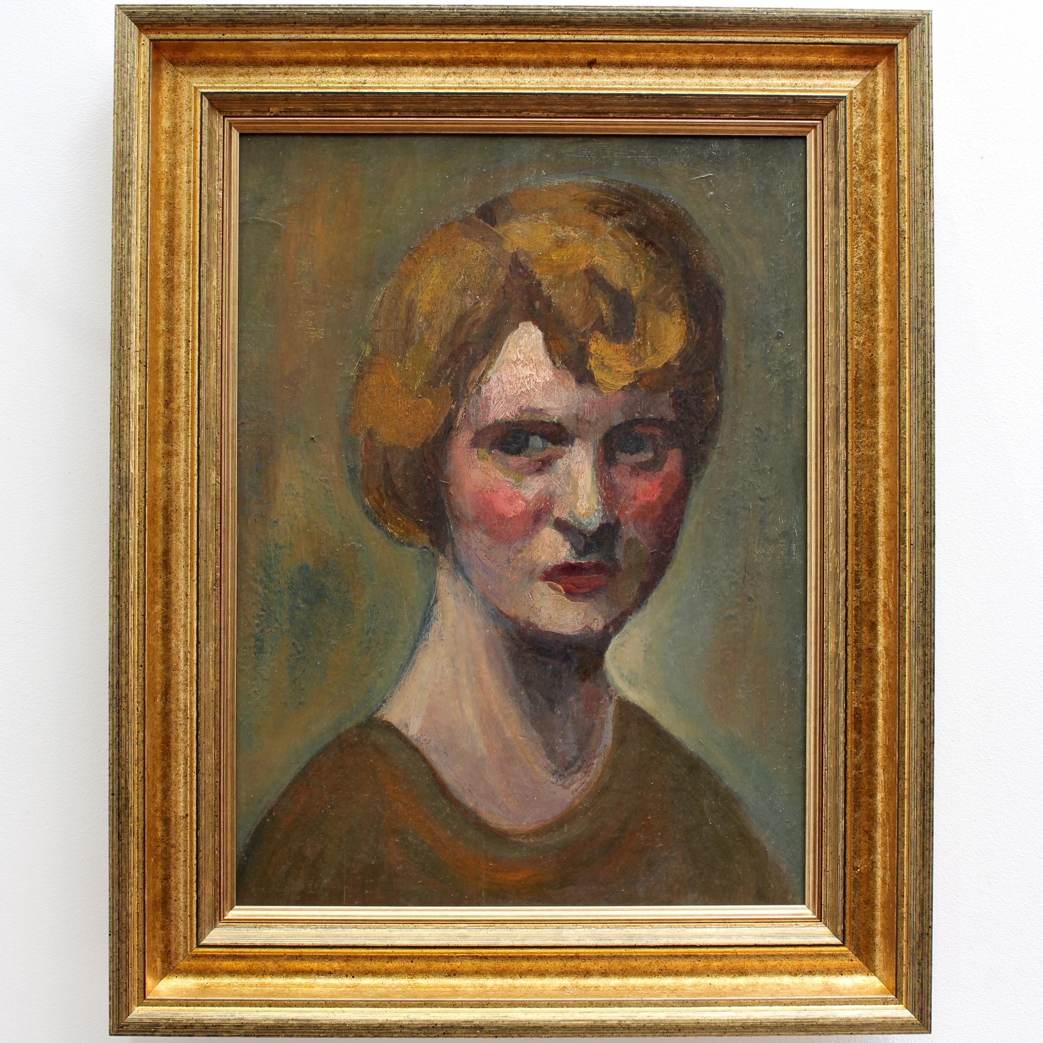 „Porträt einer Earnest-Frau“ eines unbekannten Künstlers:: französisches Ölgemälde:: um 1930 – Painting von Unknown