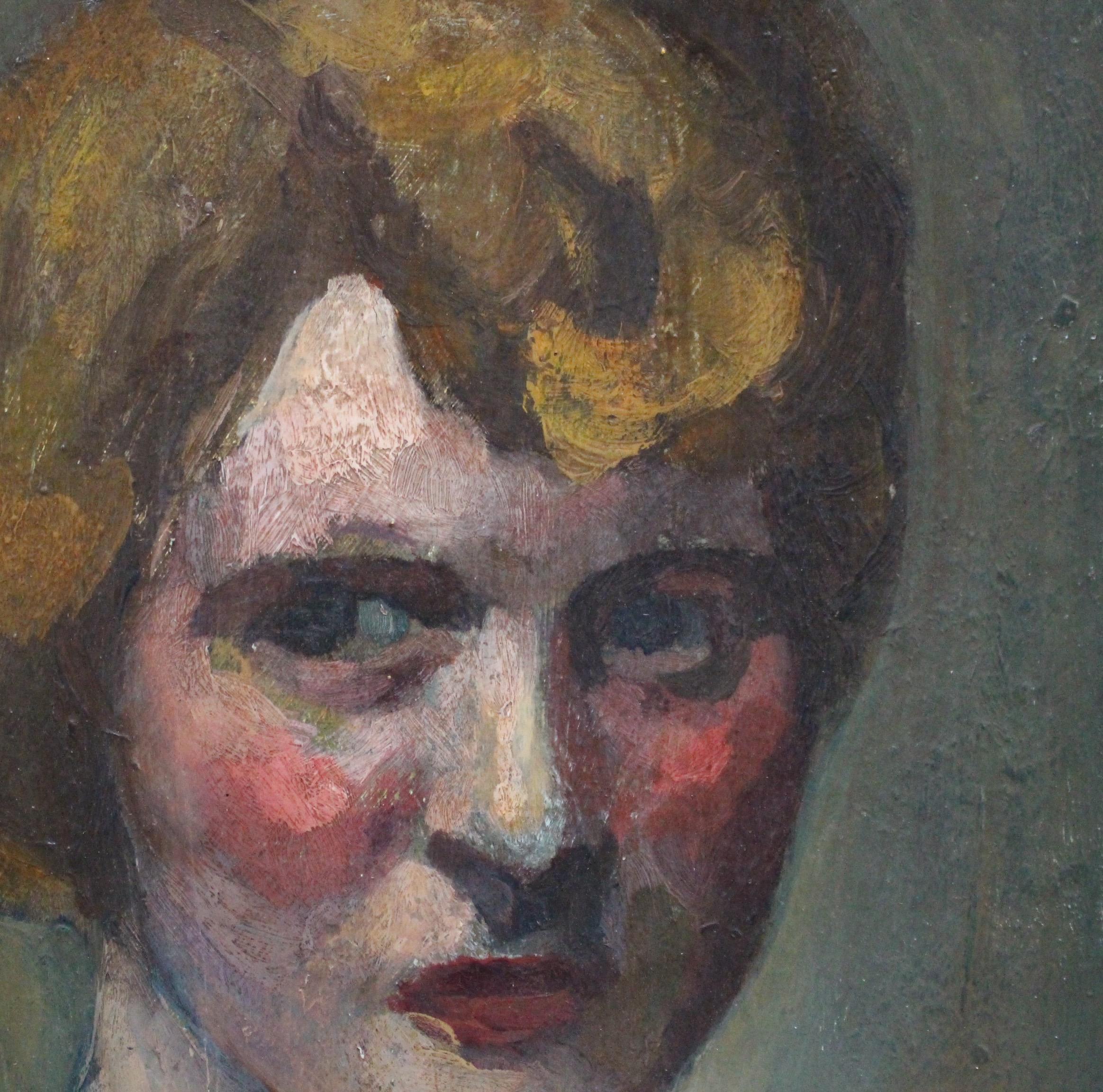 „Porträt einer Earnest-Frau“:: Öl auf Karton (ca. 1930er Jahre) von unbekanntem Künstler:: höchstwahrscheinlich französisch. Es ist seltsam:: dass dieses Porträt unsigniert war - wir werden nie wissen:: wer dieses Gemälde geschaffen hat. Die in