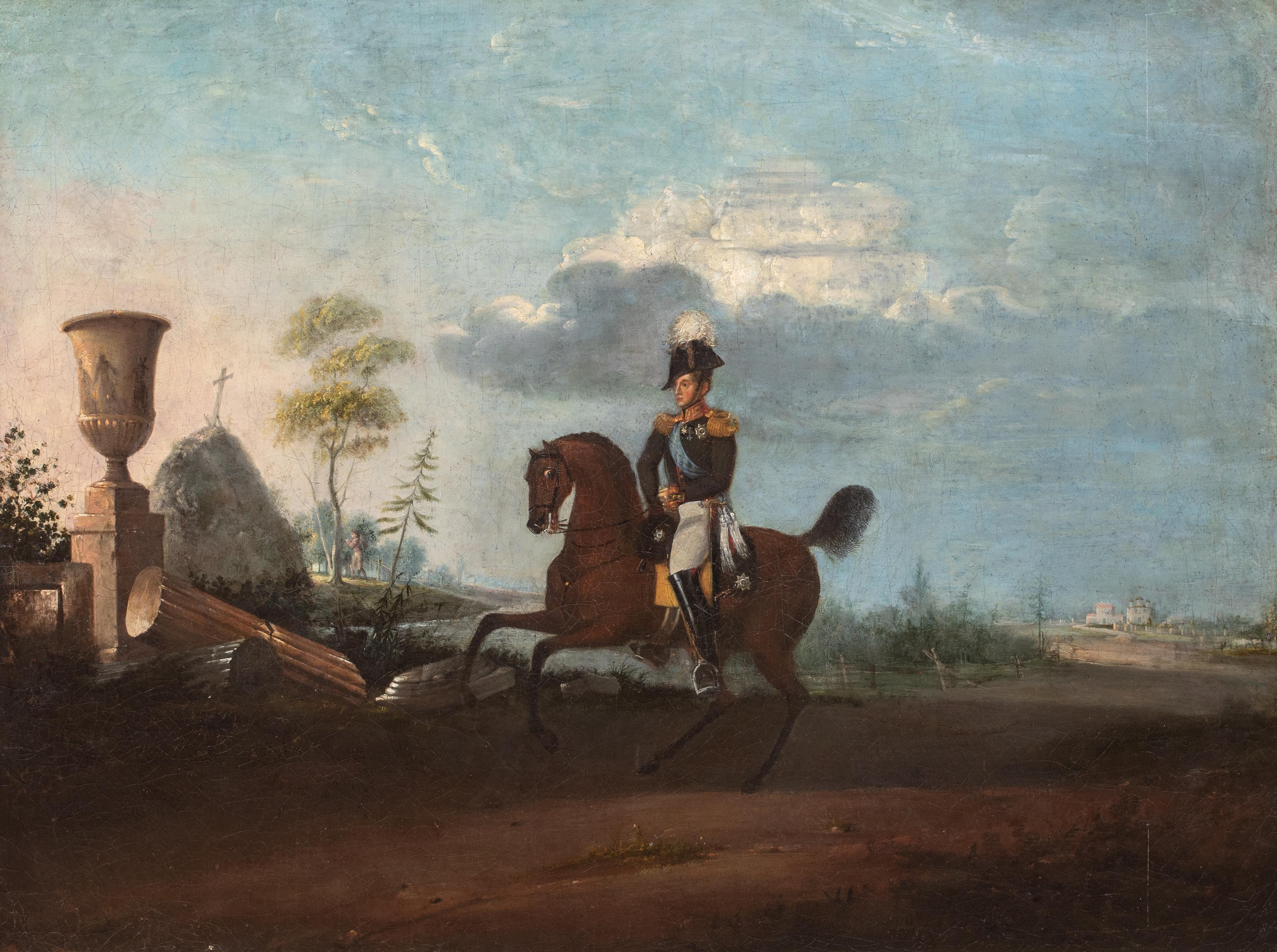 Ritratto dell'imperatore Nicola I di Russia (1796-1855) a cavallo, XIX secolo - Portrait Painting Marrone di Unknown