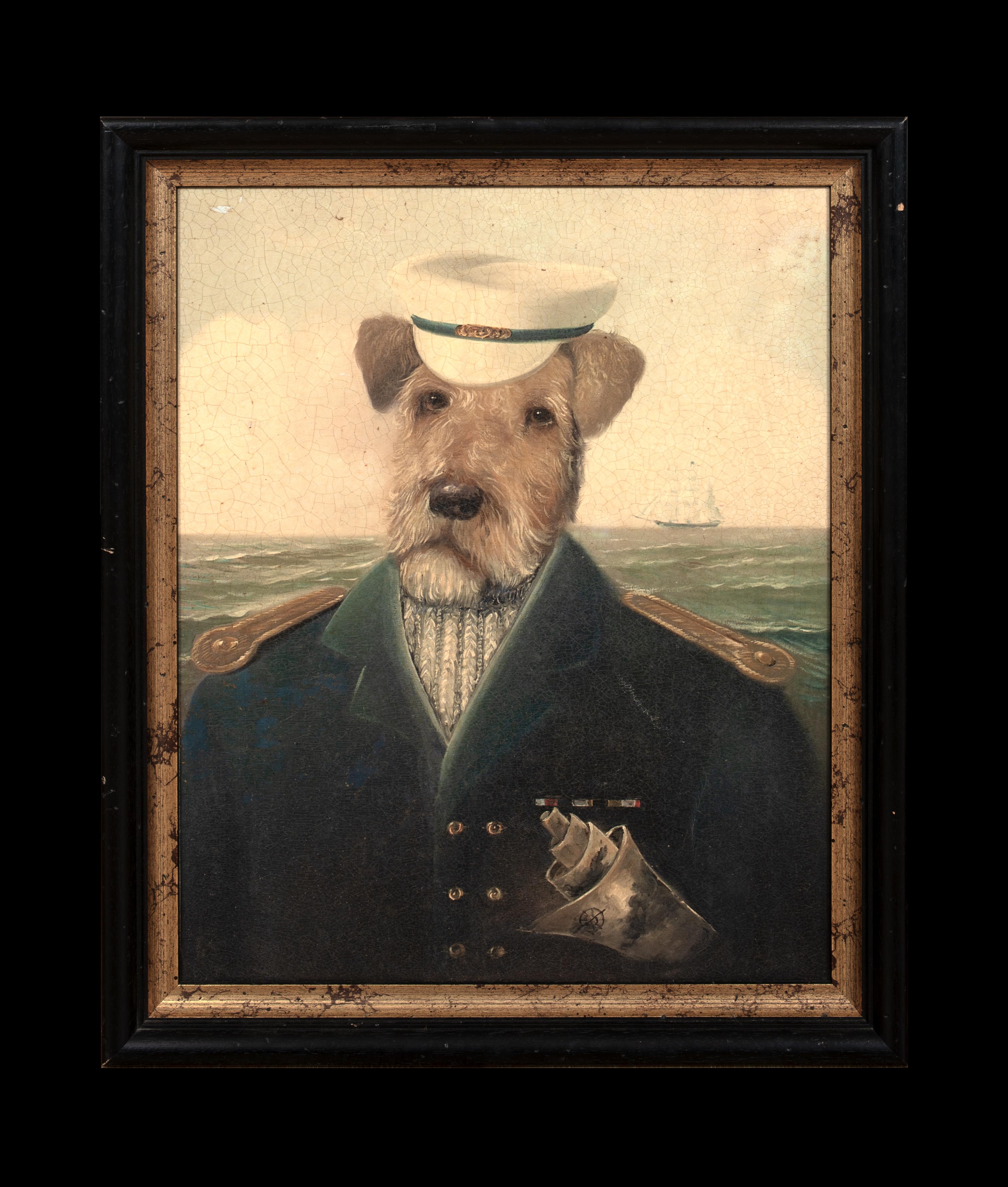 Ritratto di Fox Terrier come capitano di mare, inizio 20° secolo - Painting di Unknown