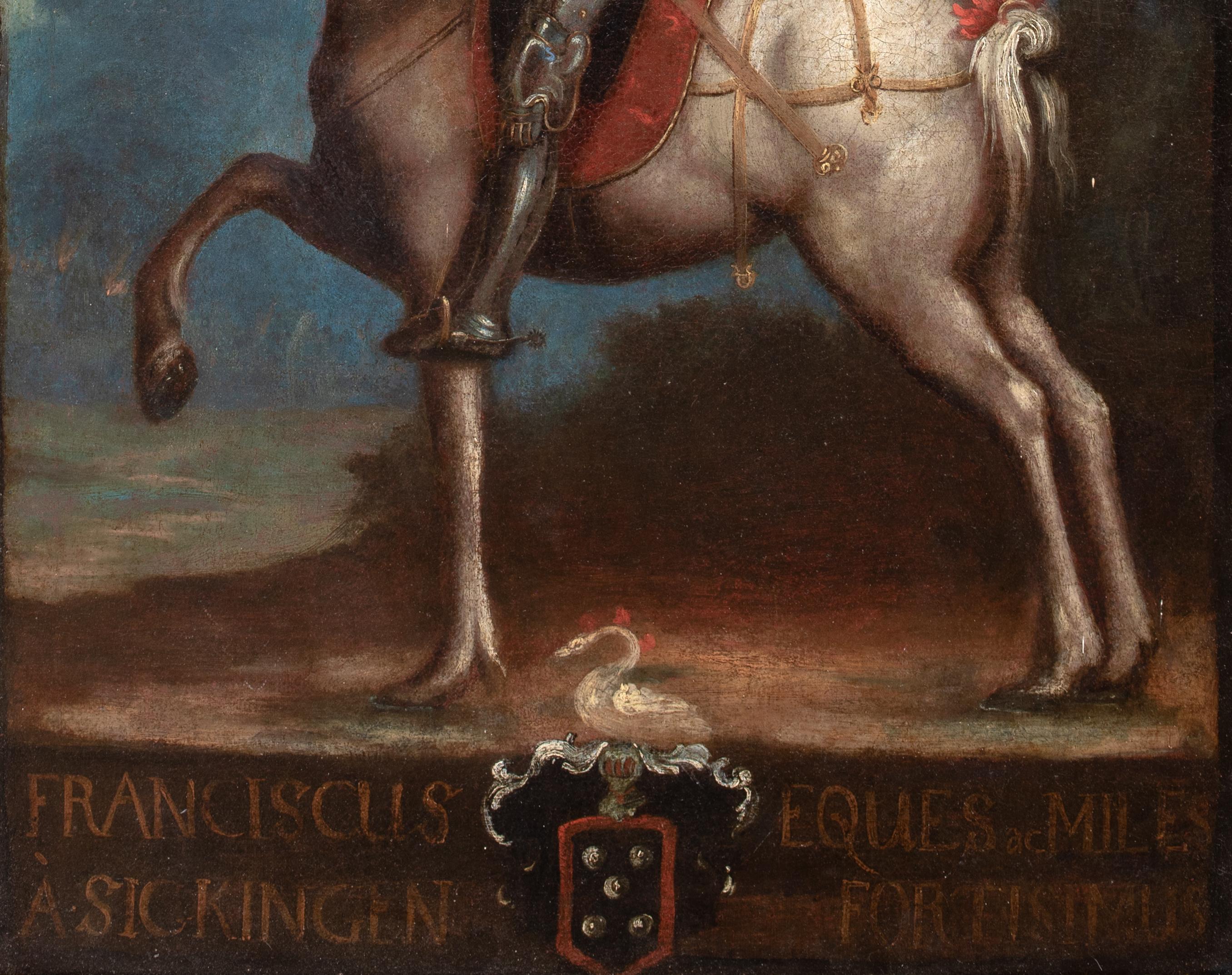 Ritratto di Franz von Sickingen Cavaliere del Sacro Romano Impero (1481-1523)

Scuola di italiano

Grande ritratto di Franz von Sickingen, Cavaliere del Sacro Romano Impero con armatura completa a cavallo, olio su tela del XVI-XVII secolo. Profilo